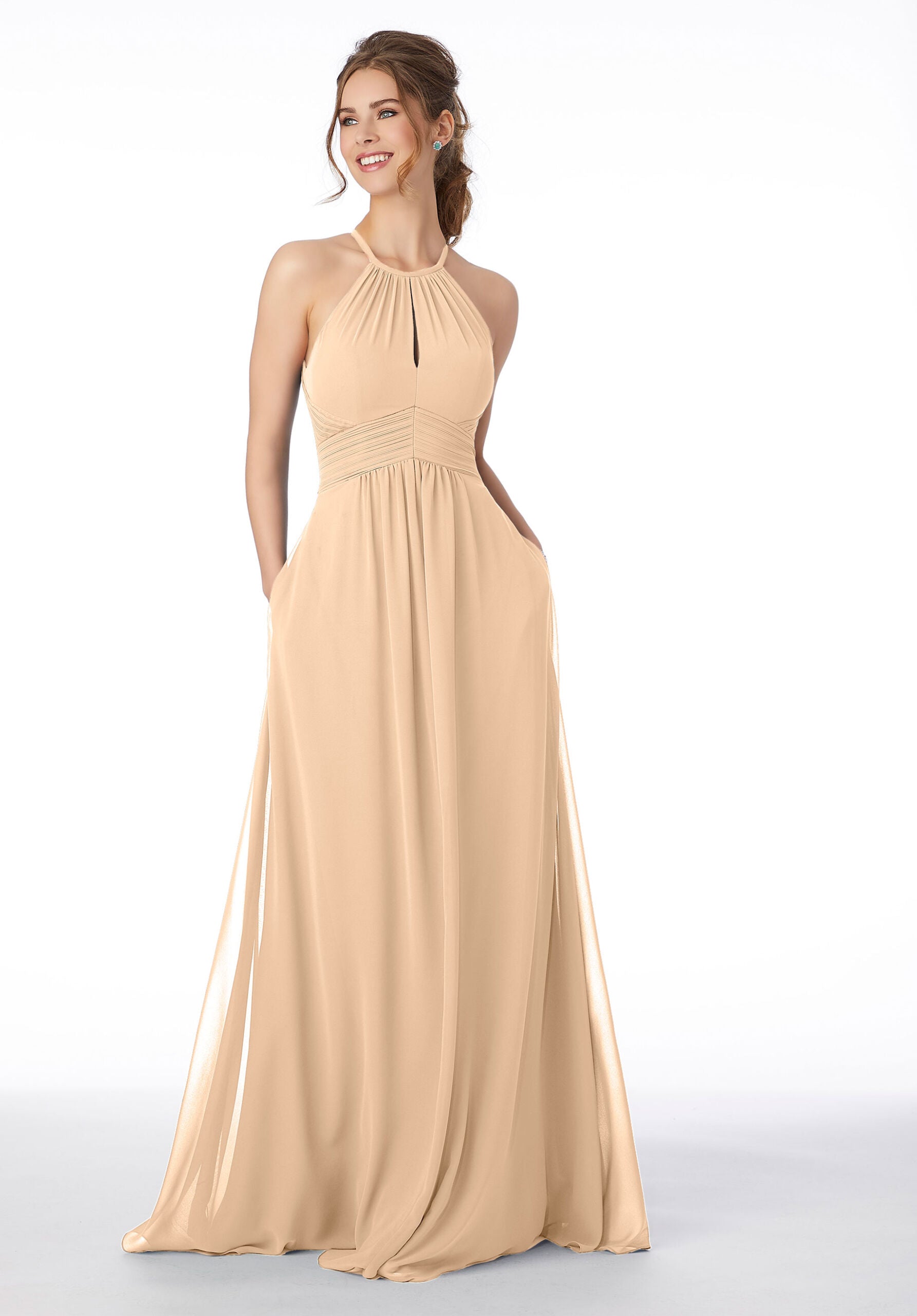 Formal Dresses Long Formal A Line Pleated Dress MGNY Madeline Gardner New York 21695 Champagne