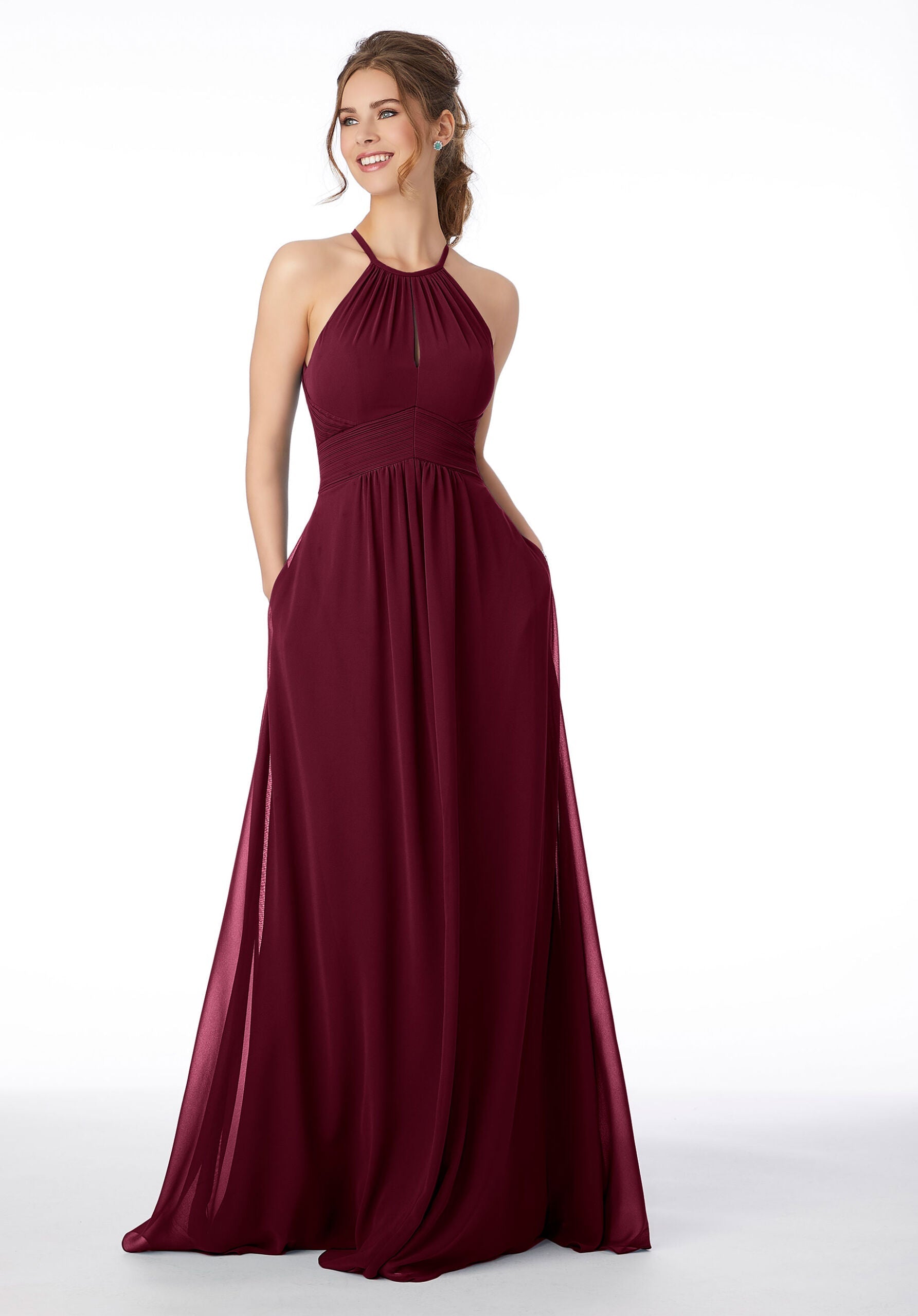 Formal Dresses Long Formal Pleated A Line Dress MGNY Madeline Gardner New York 21695 Bordeaux