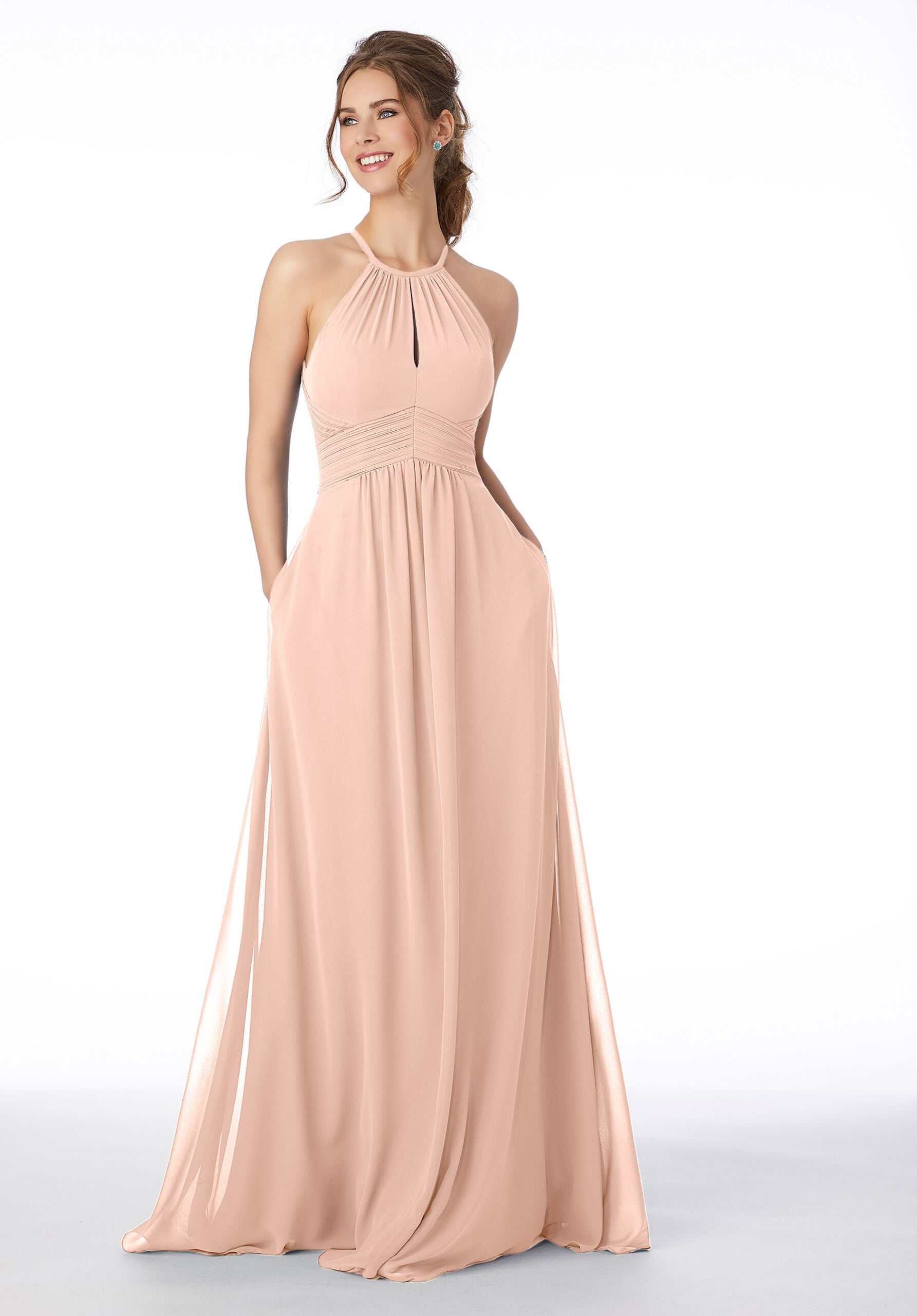 Formal Dresses Long Formal Pleated A Line Dress MGNY Madeline Gardner New York 21695 Blush