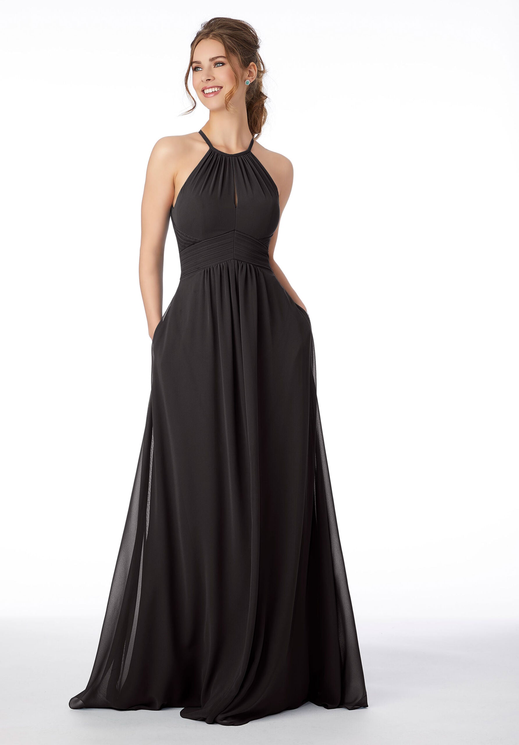 Formal Dresses Long Formal Pleated A Line Dress MGNY Madeline Gardner New York 21695 Black