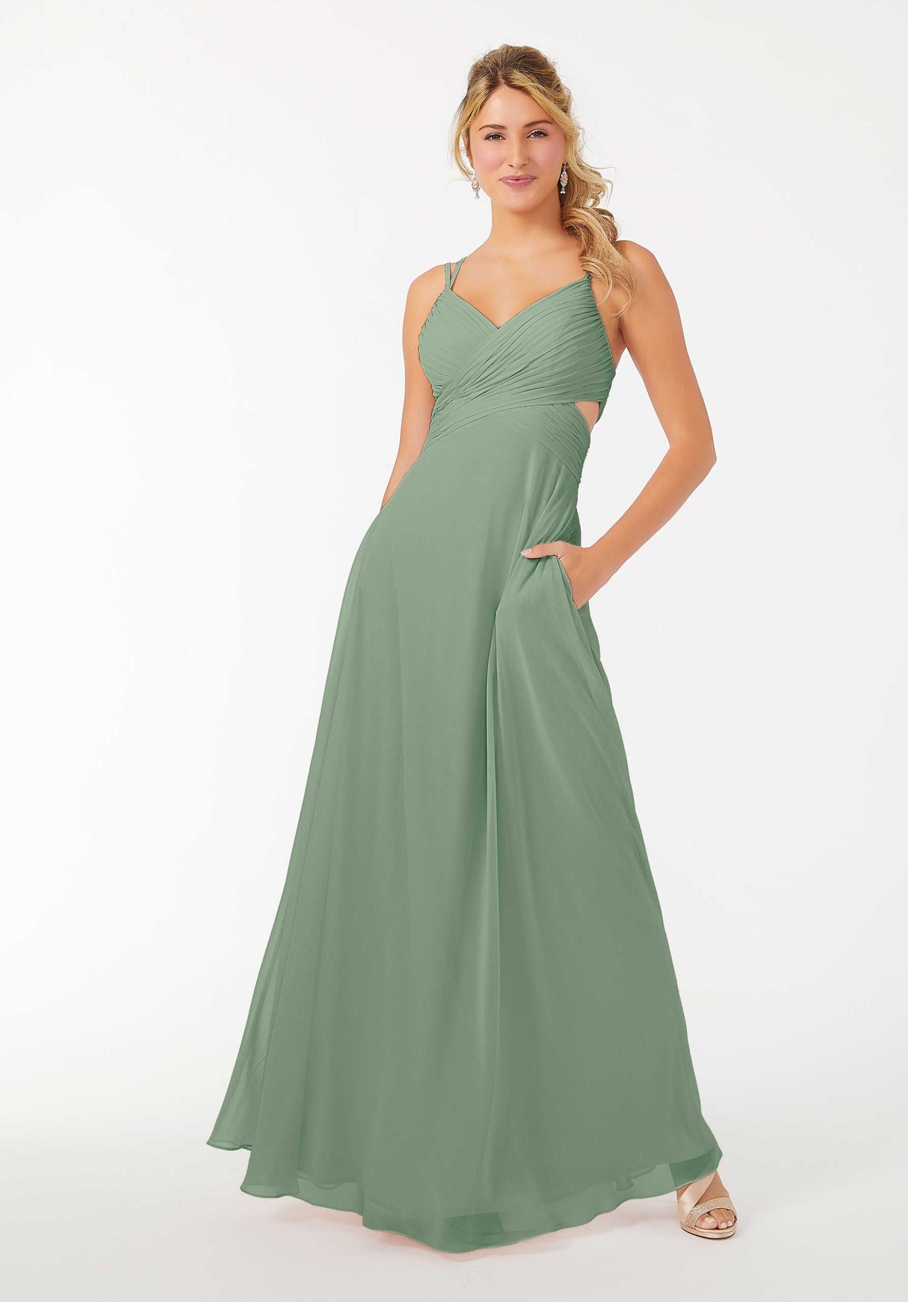 Formal Dresses Long A Line Formal Evening Pleated Dress MGNY Madeline Gardner New York 21702 Moss