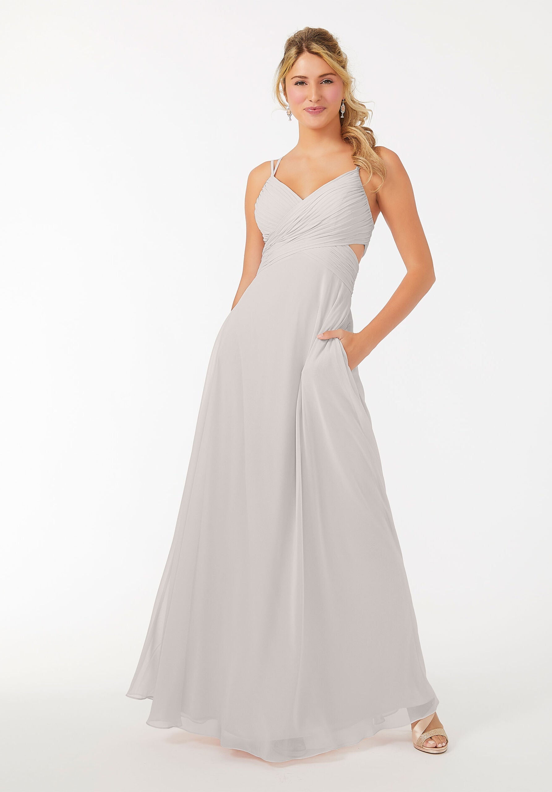 Formal Dresses Long A Line Evening Formal Pleated Dress MGNY Madeline Gardner New York 21702 Silver