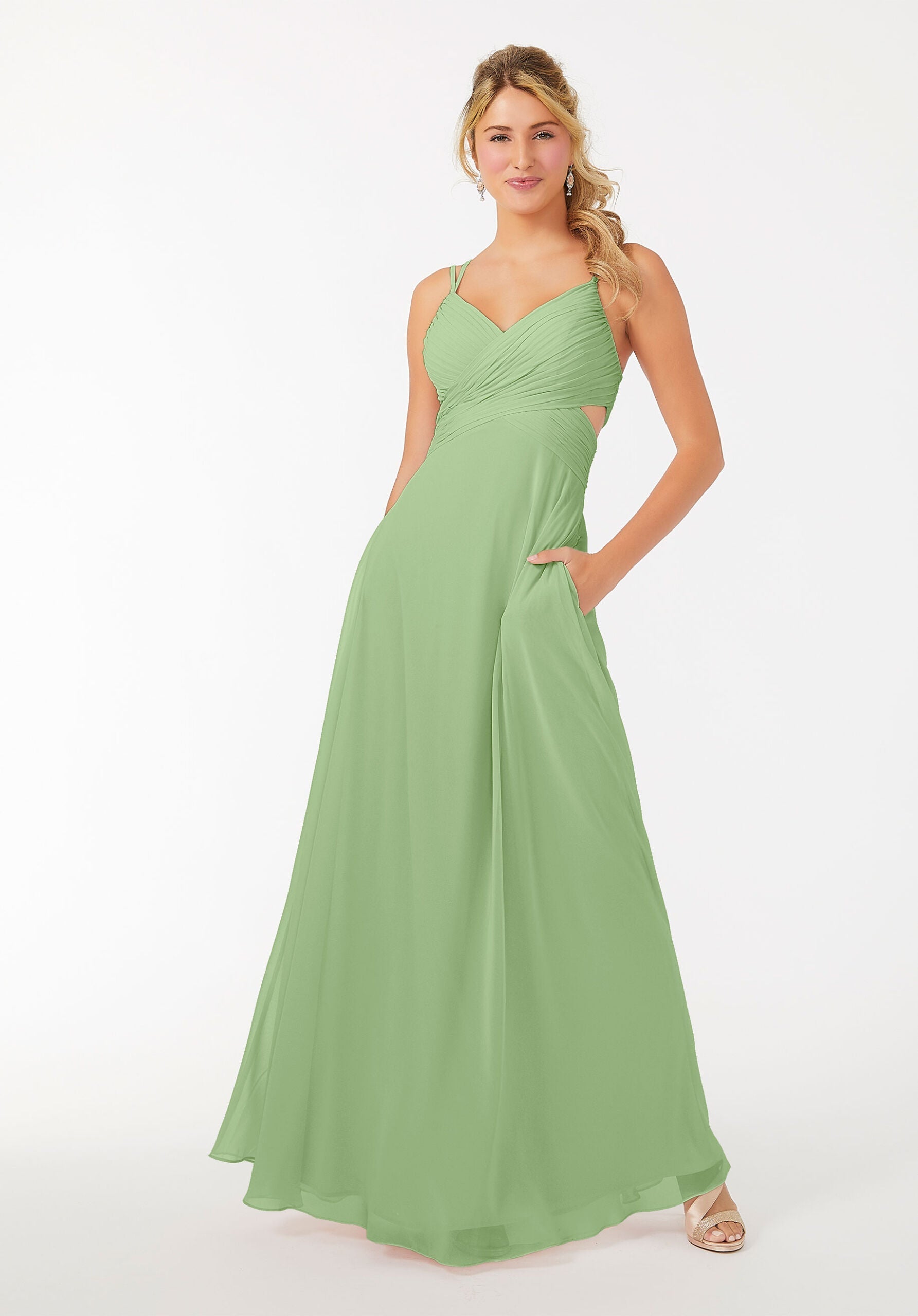 Formal Dresses Long A Line Evening Formal Pleated Dress MGNY Madeline Gardner New York 21702 Sage