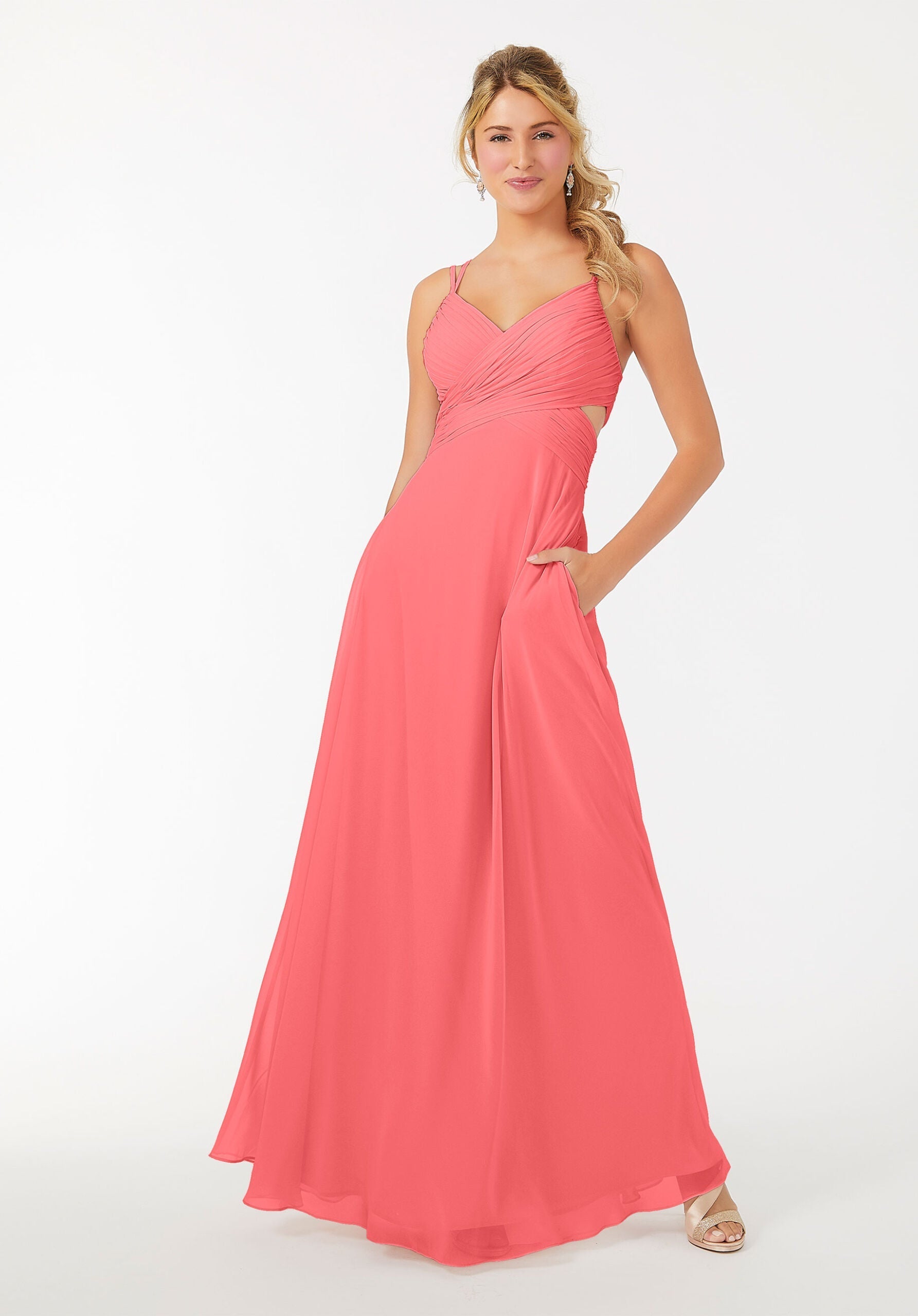 Formal Dresses A Line Long Formal Pleated Dress MGNY Madeline Gardner New York 21702 Cantaloupe