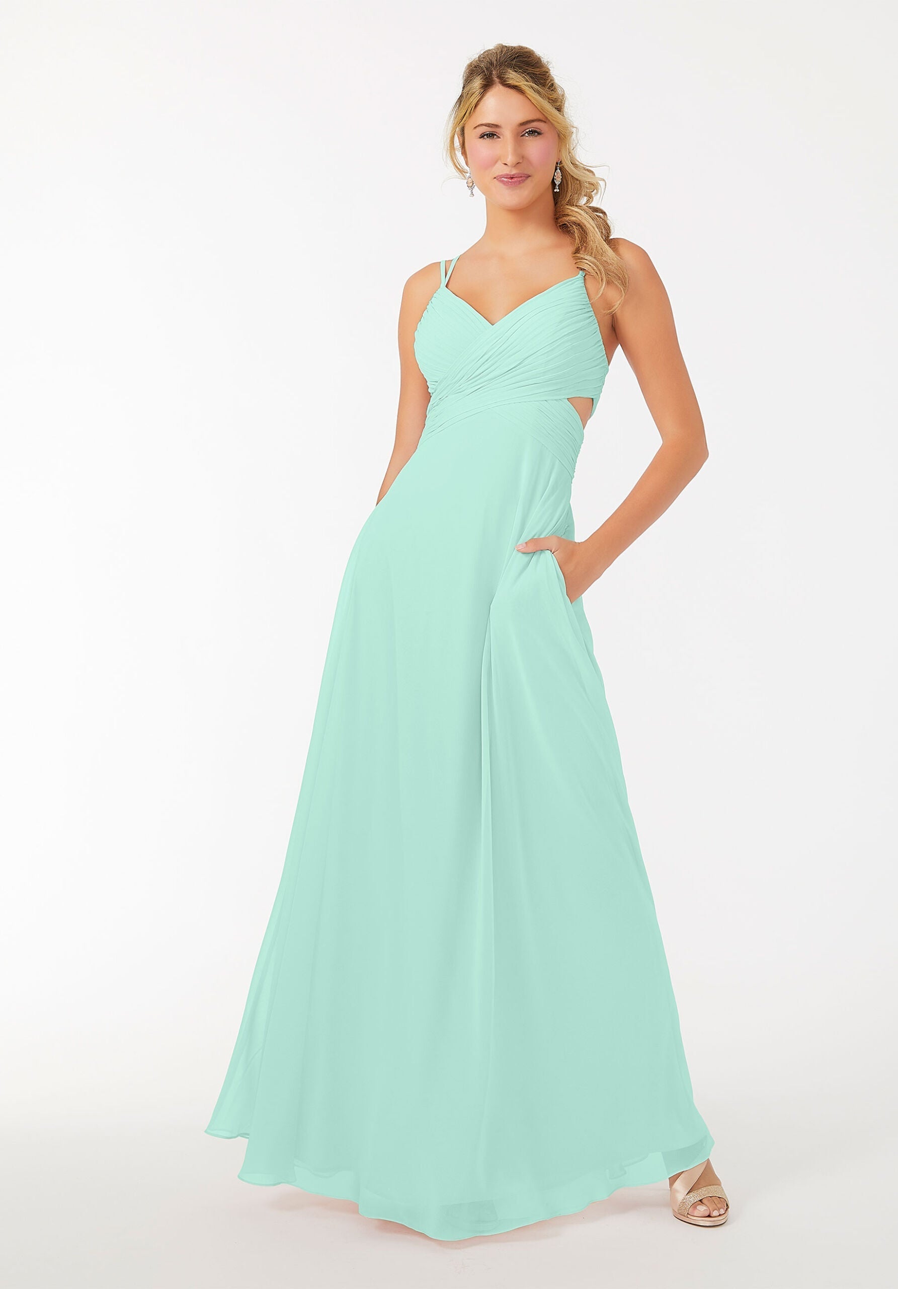 Formal Dresses Long A Line Formal Evening Pleated Dress MGNY Madeline Gardner New York 21702 Mint