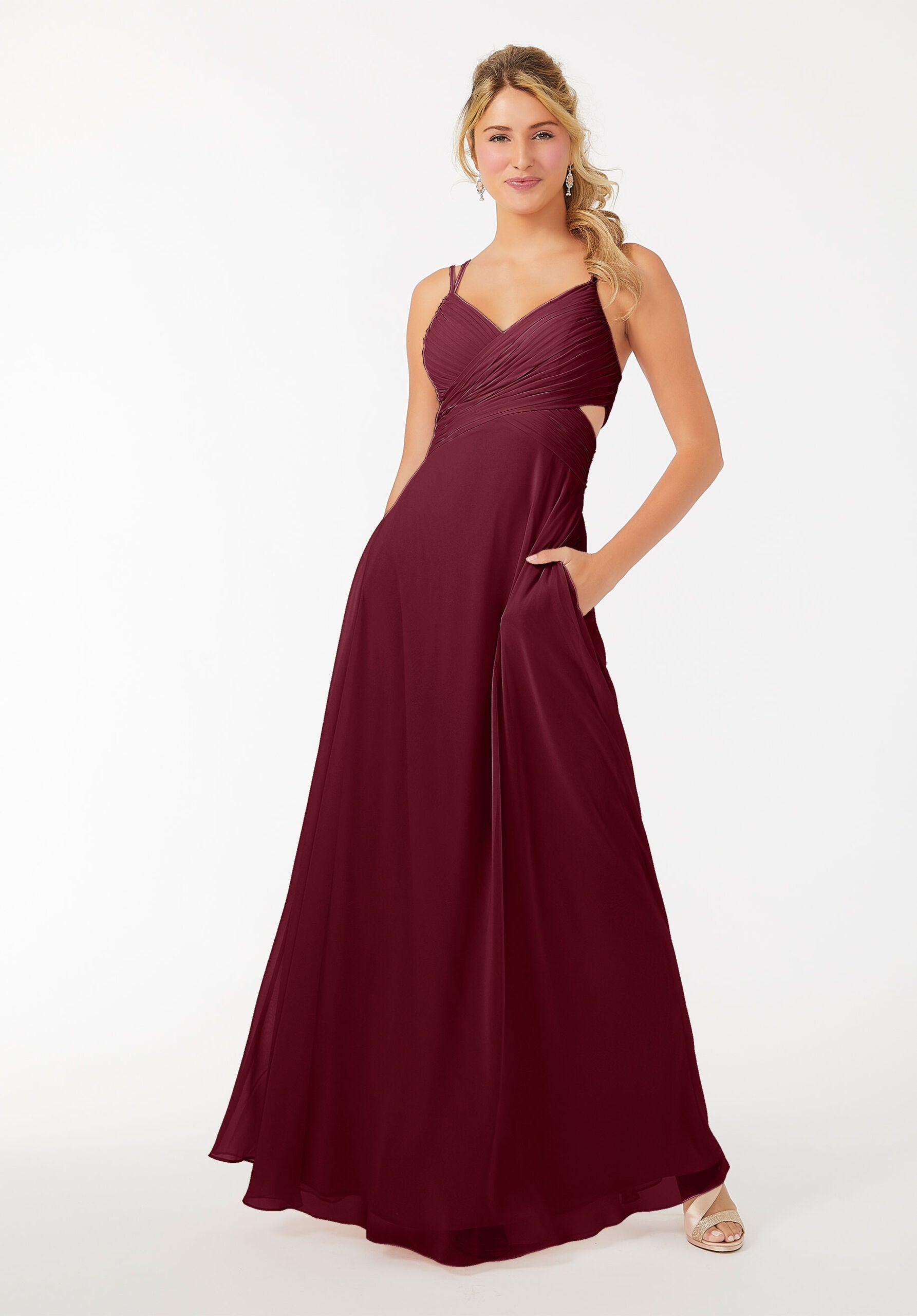 Formal Dresses A Line Evening Formal Long Pleated Dress MGNY Madeline Gardner New York 21702 Bordeaux