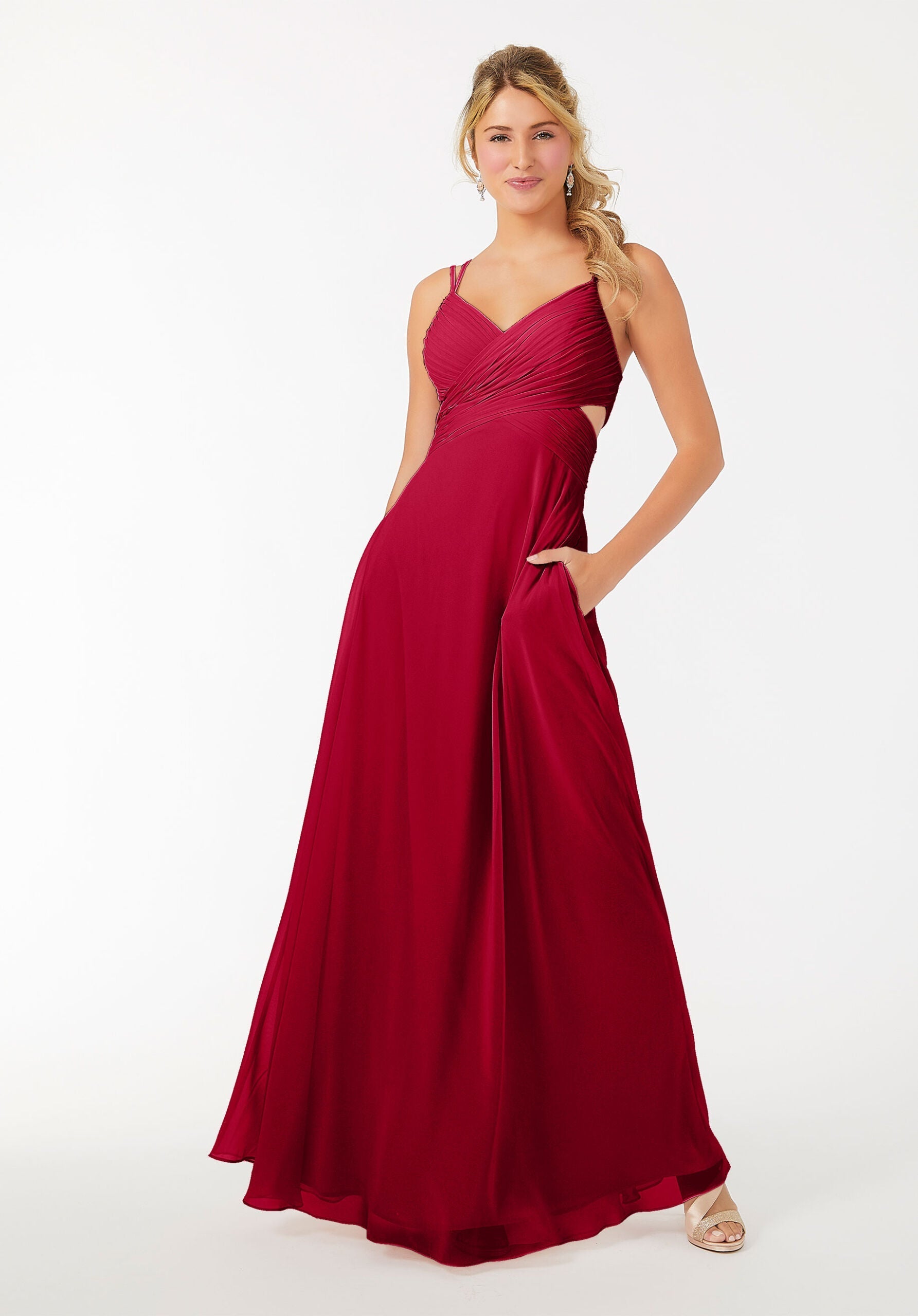 Formal Dresses A Line Evening Long Formal Pleated Dress MGNY Madeline Gardner New York 21702 Claret