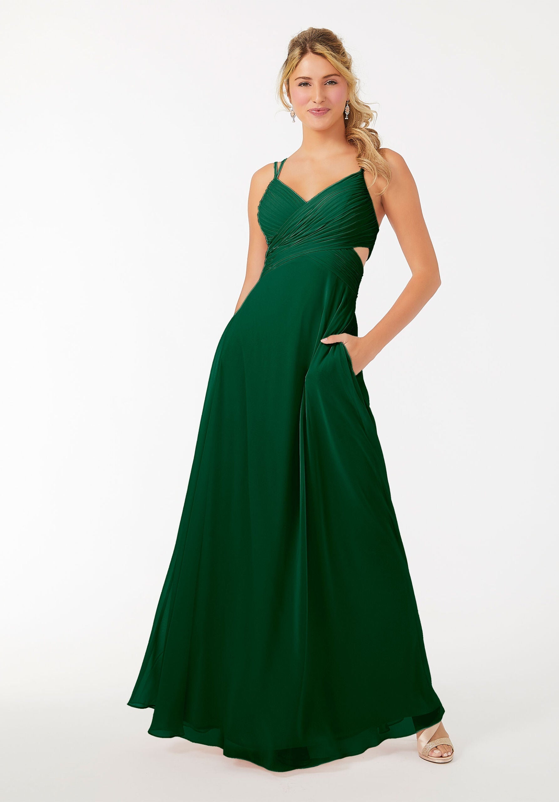Formal Dresses Formal A Line Evening Long Pleated Dress MGNY Madeline Gardner New York 21702 Emerald