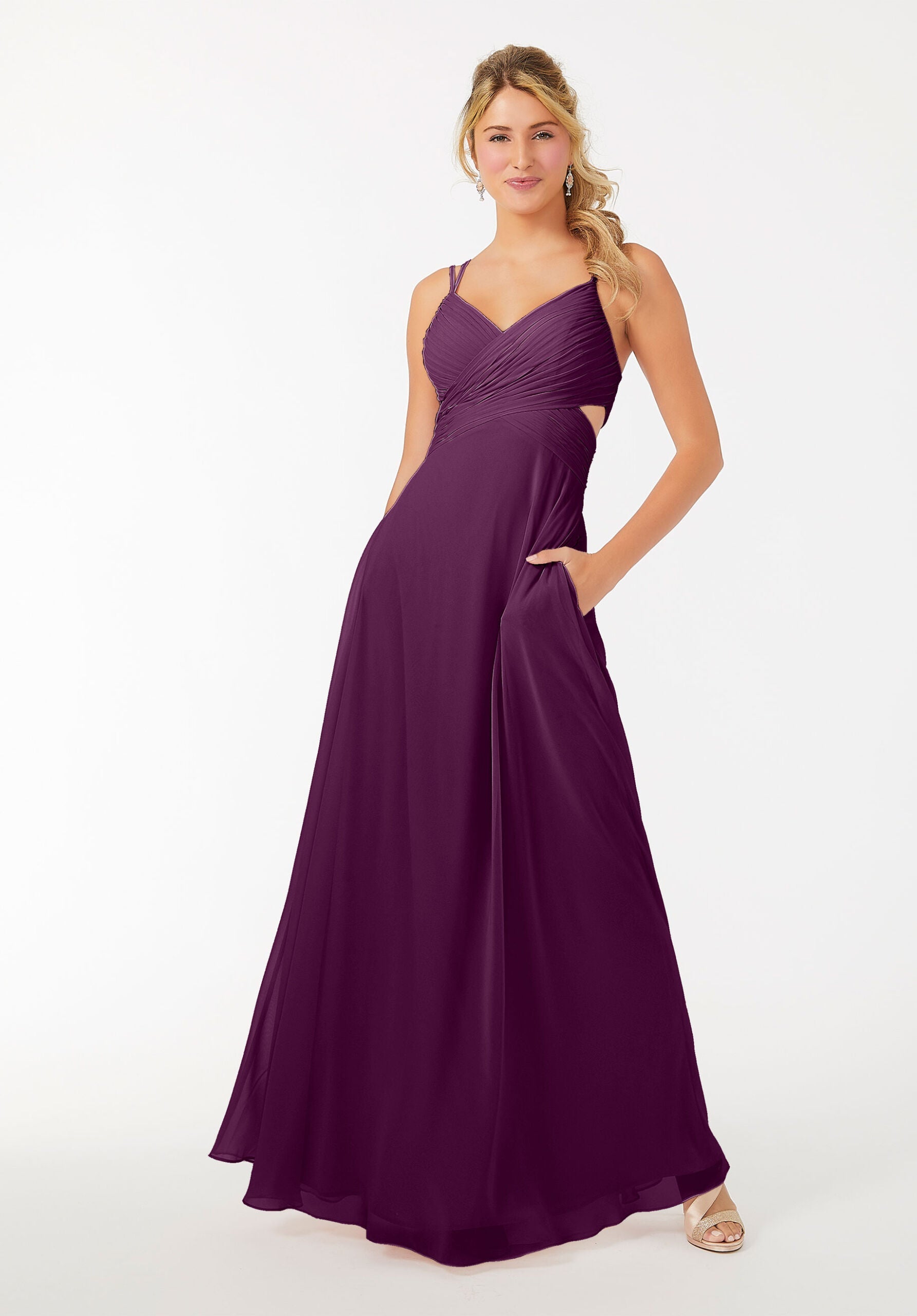 Formal Dresses Formal A Line Long Evening Pleated Dress MGNY Madeline Gardner New York 21702 Eggplant