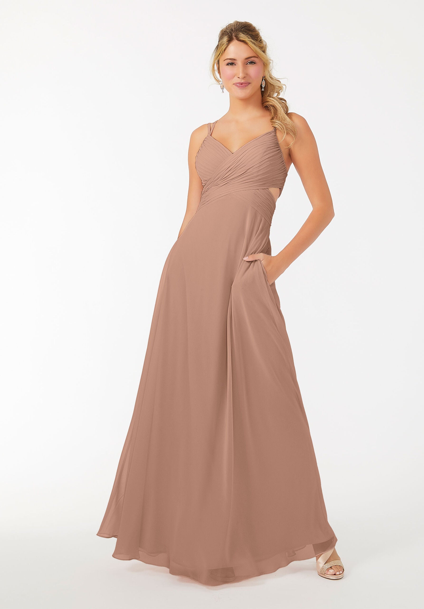 Formal Dresses Formal A Line Evening Long Pleated Dress MGNY Madeline Gardner New York 21702 Fawn