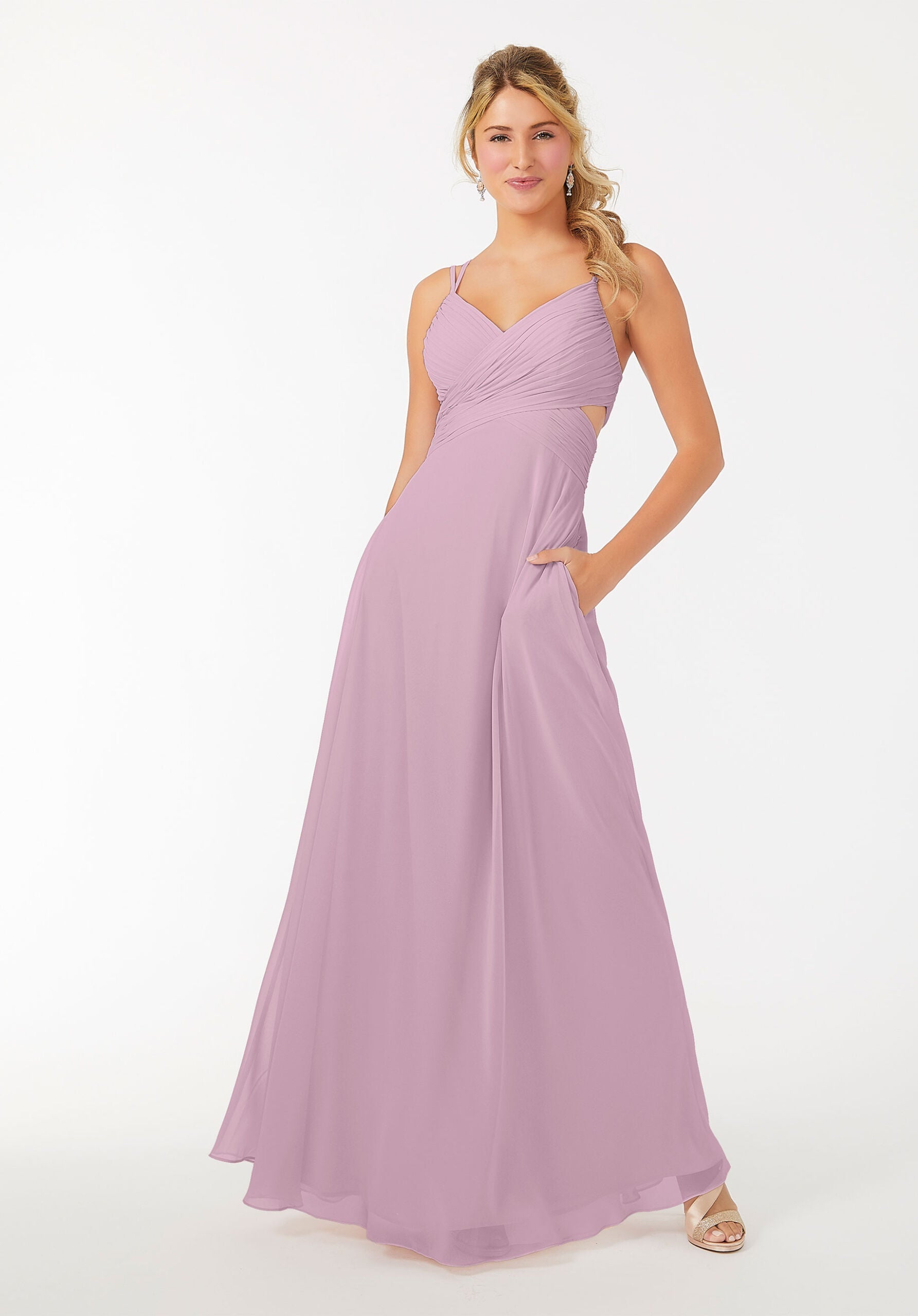 Formal Dresses Formal A Line Evening Long Pleated Dress MGNY Madeline Gardner New York 21702 French Lilac