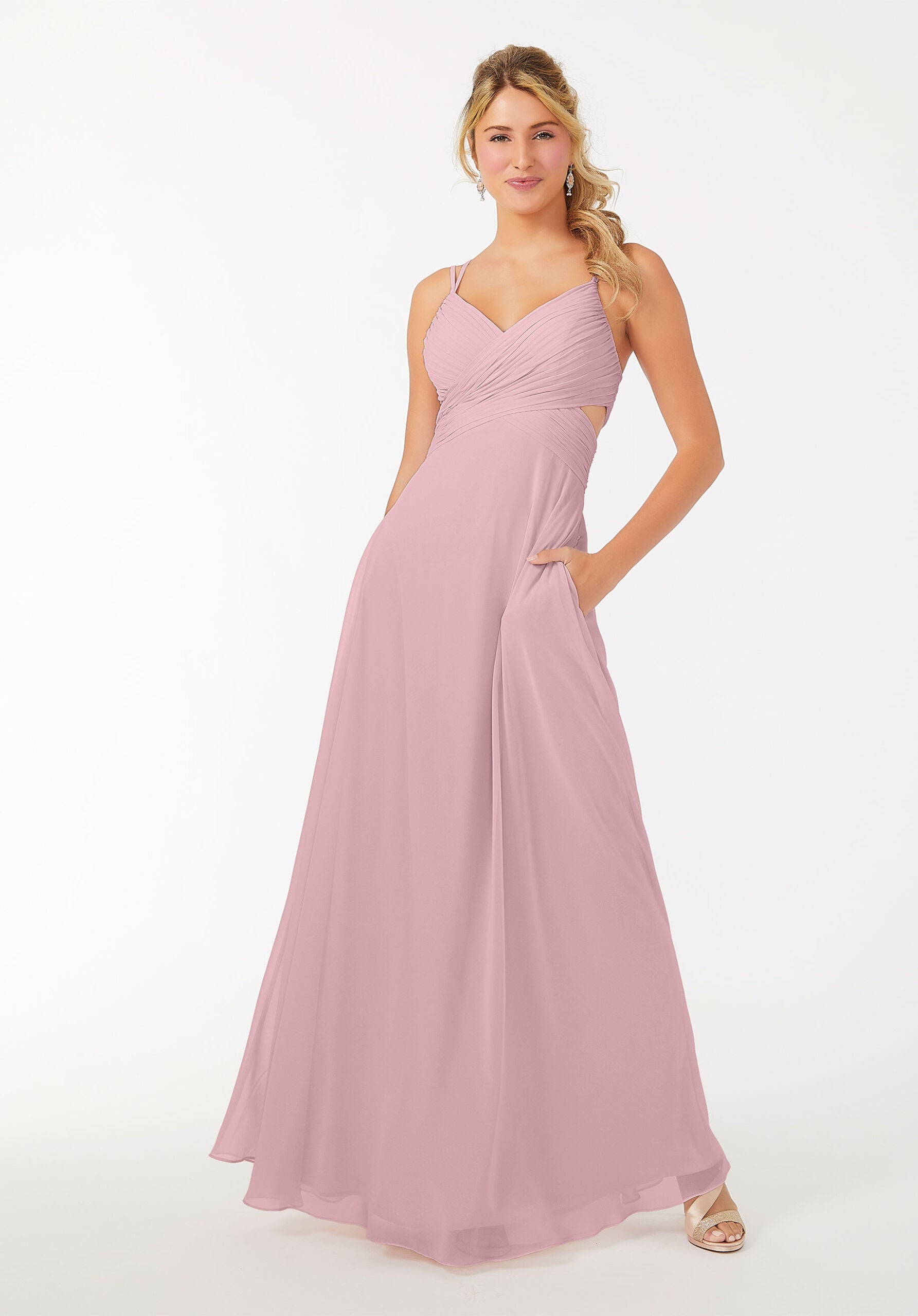 Formal Dresses Formal A Line Long Evening Pleated Dress MGNY Madeline Gardner New York 21702 Desert Rose