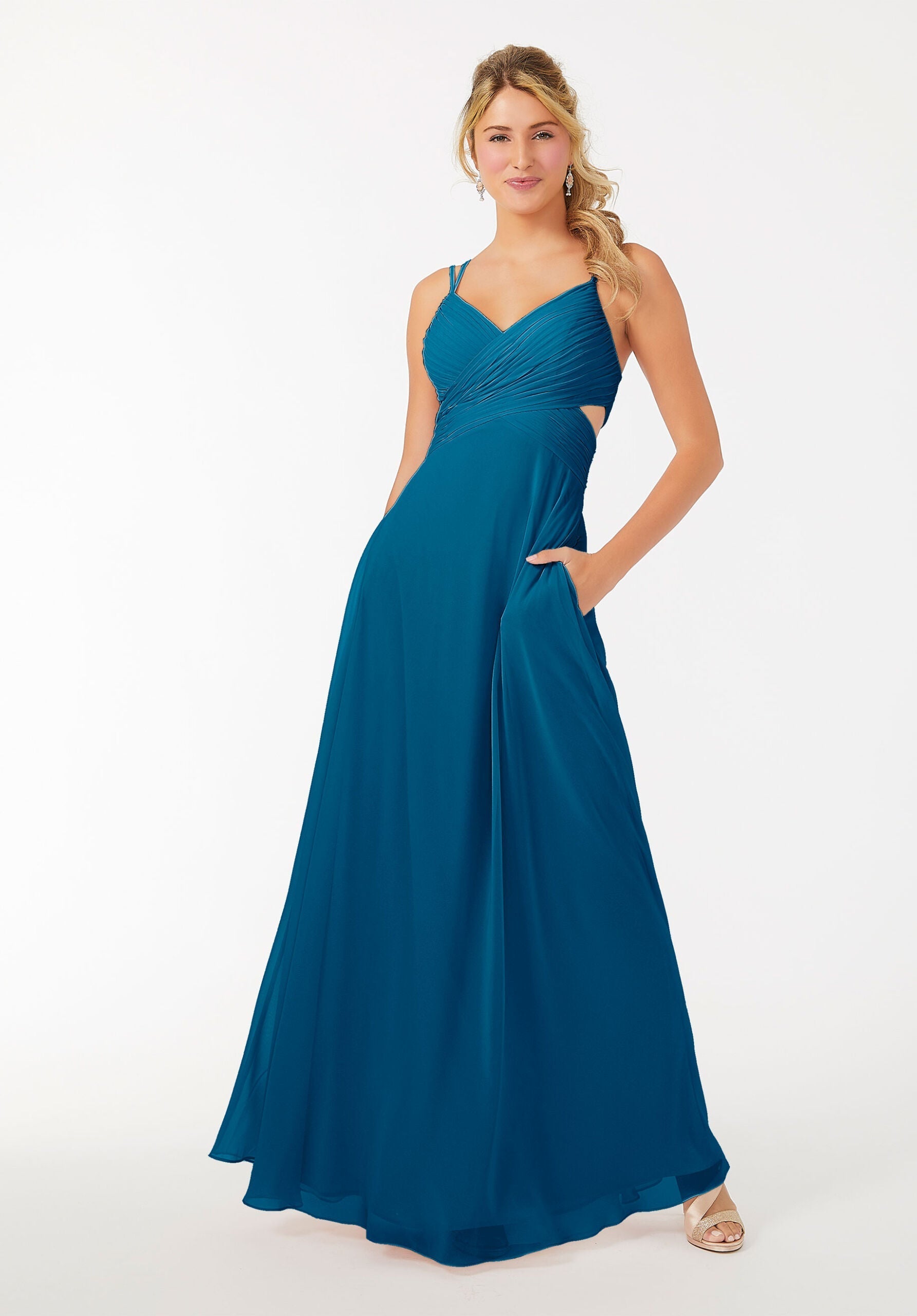 Formal Dresses Formal A Line Evening Long Pleated Dress MGNY Madeline Gardner New York 21702 Marine