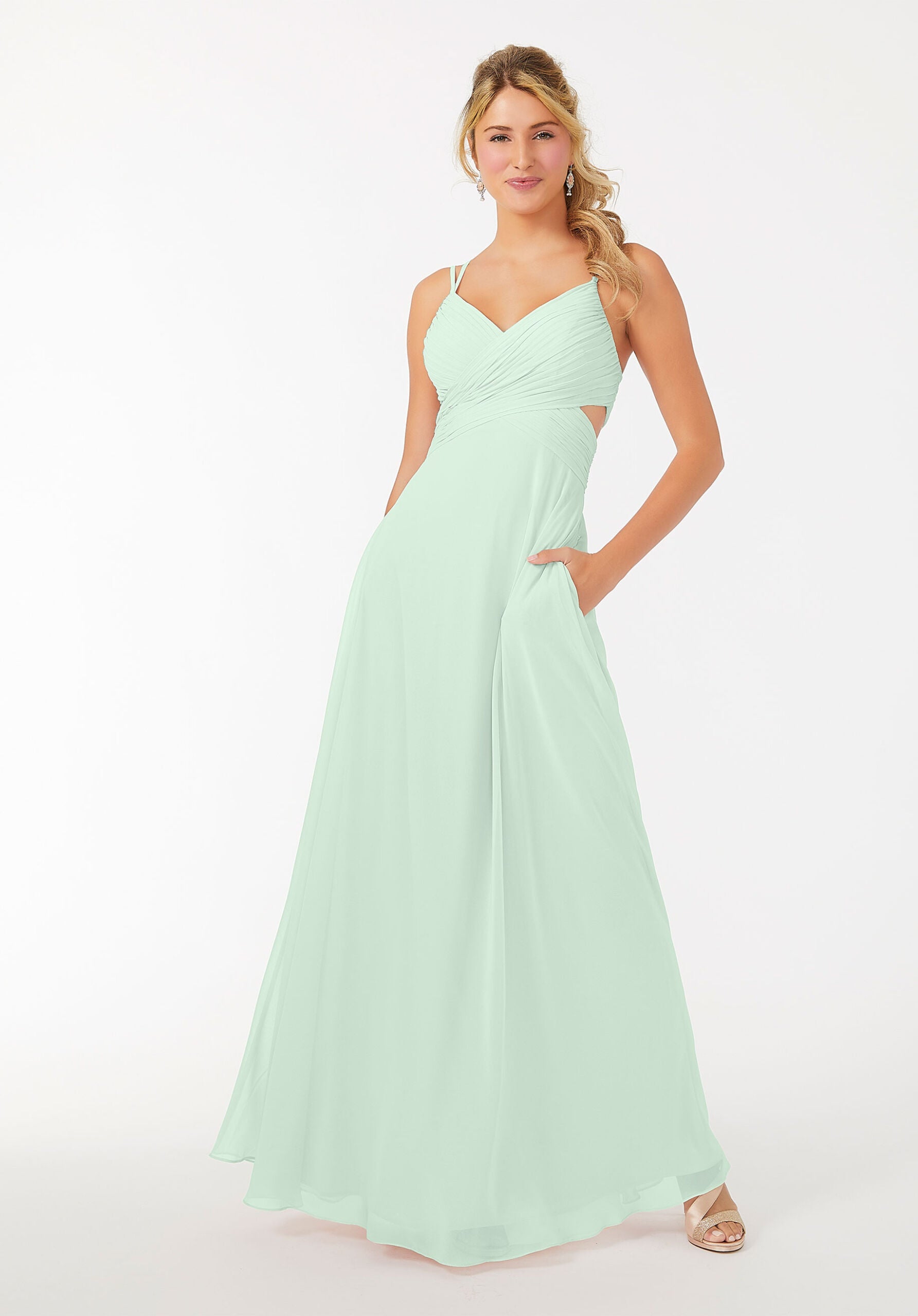 Formal Dresses Long A Line Evening Formal Pleated Dress MGNY Madeline Gardner New York 21702 Sea Glass
