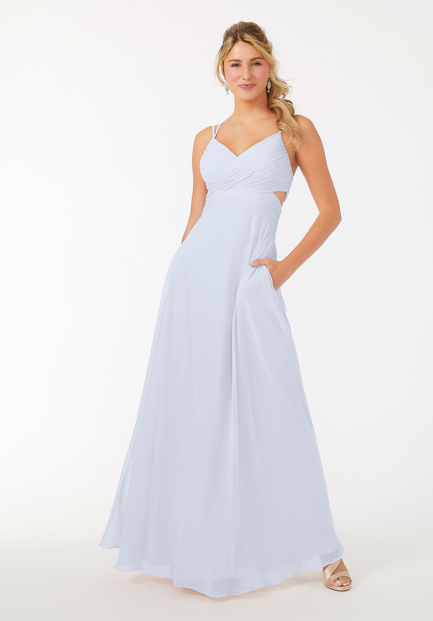 Formal Dresses Formal A Line Evening Long Pleated Dress MGNY Madeline Gardner New York 21702 Fog