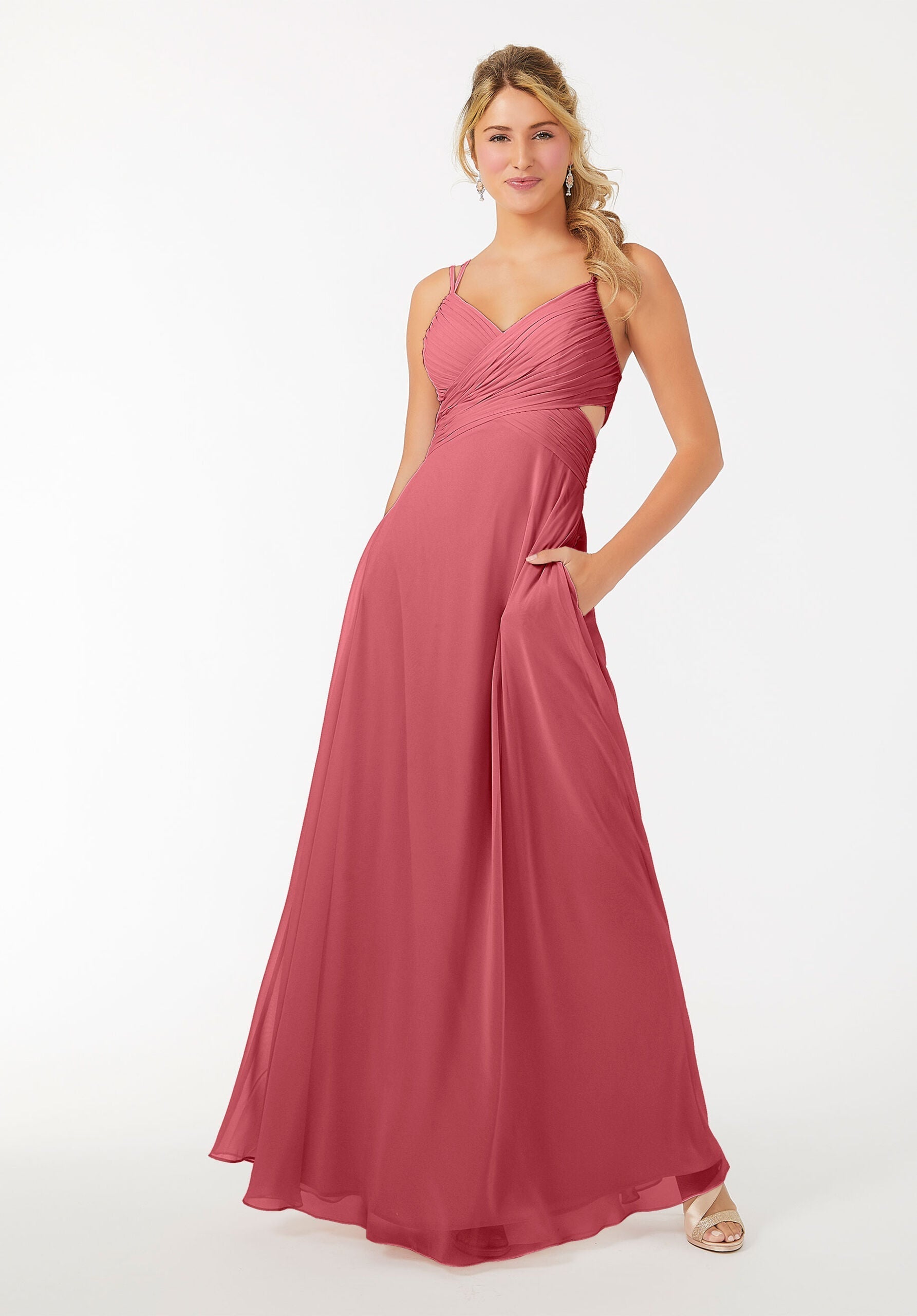 Formal Dresses Long A Line Evening Formal Pleated Dress MGNY Madeline Gardner New York 21702 Rosewood