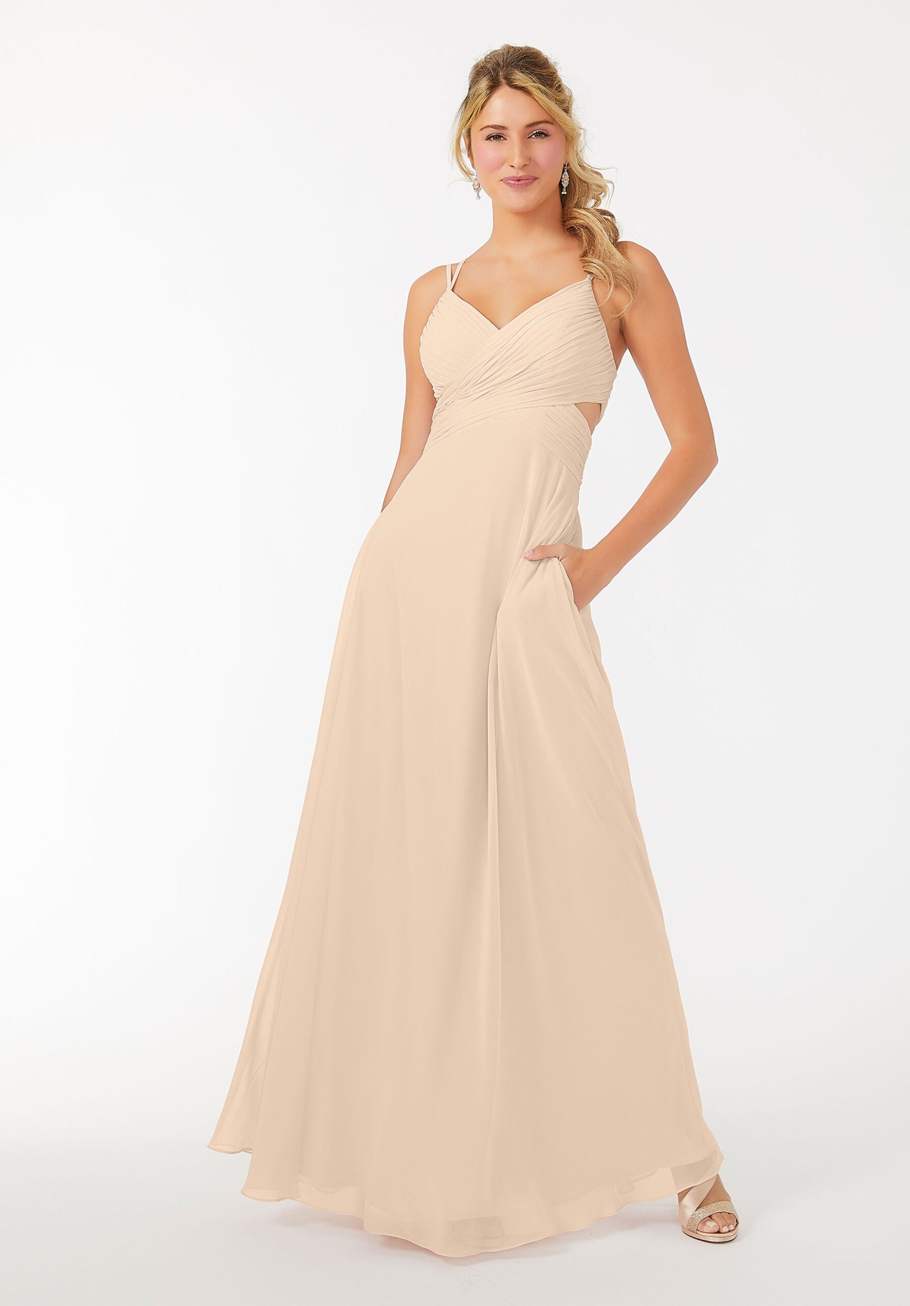 Formal Dresses A Line Evening Long Formal Pleated Dress MGNY Madeline Gardner New York 21702 Champagne