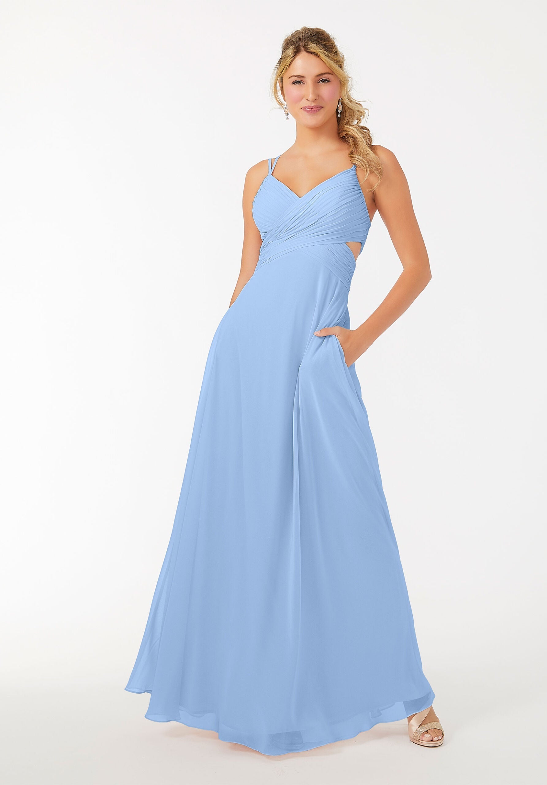 Formal Dresses Formal A Line Long Evening Pleated Dress MGNY Madeline Gardner New York 21702 Cornflower