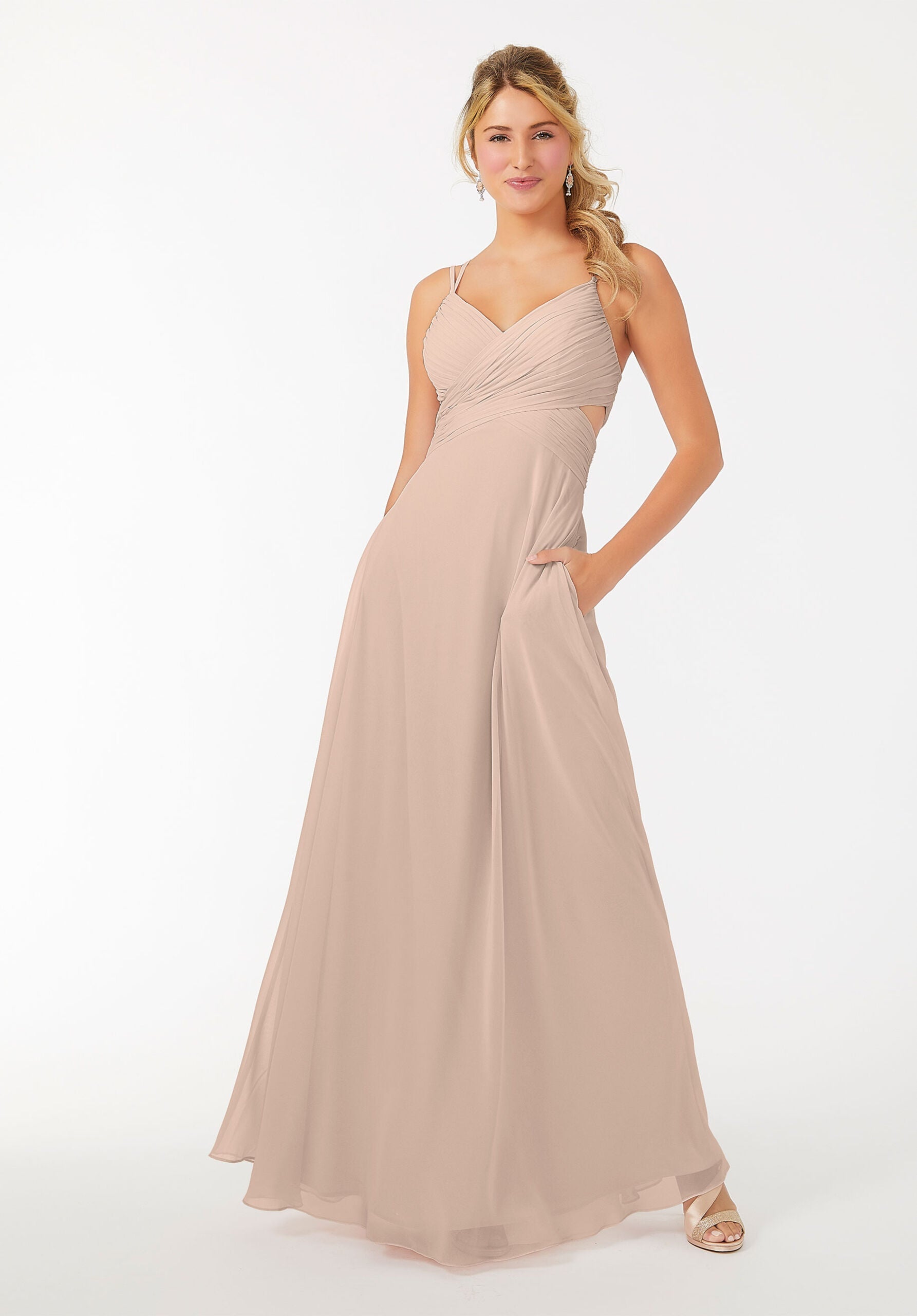Formal Dresses Formal A Line Evening Long Pleated Dress MGNY Madeline Gardner New York 21702 Latte