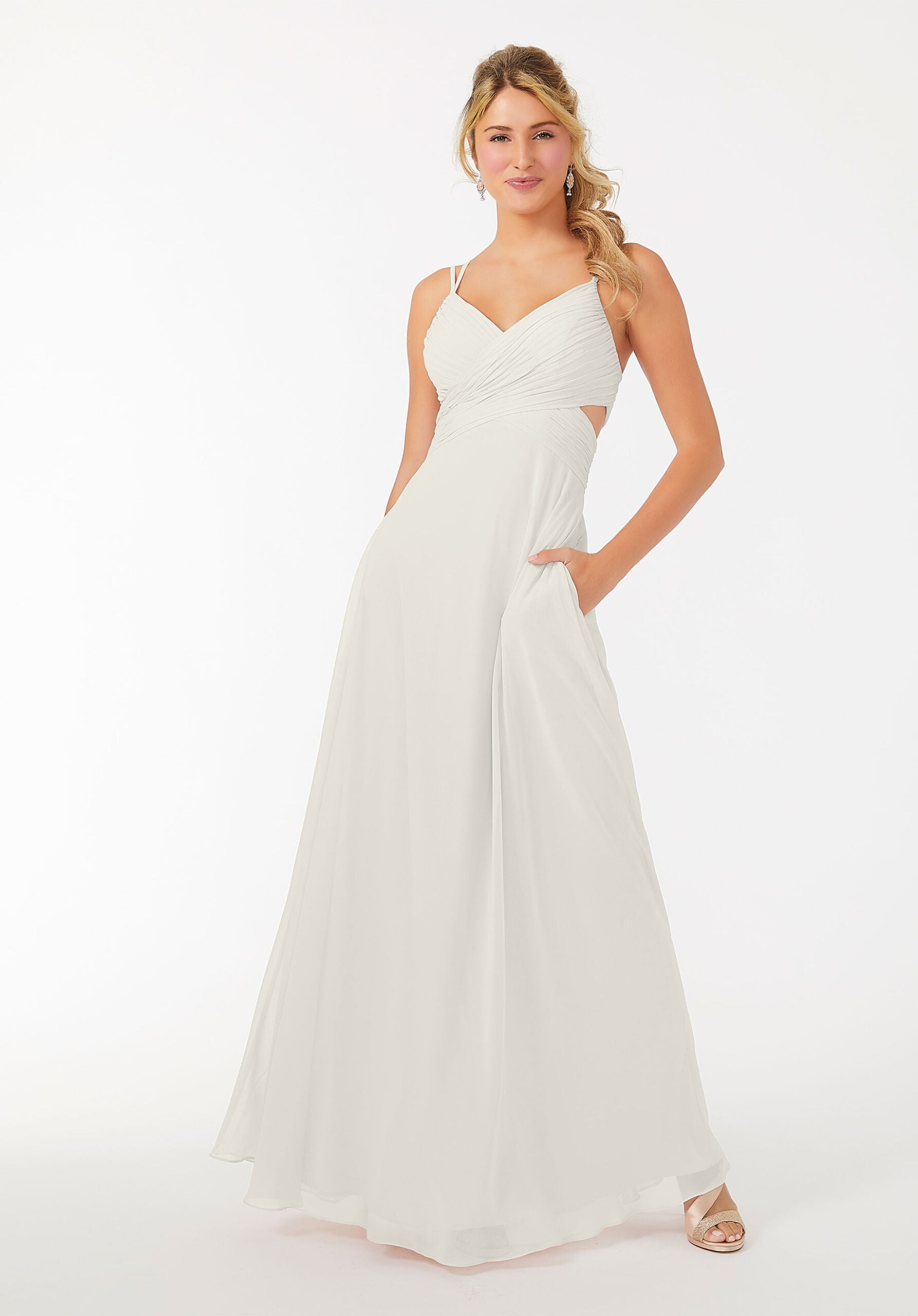 Wedding Dresses Pleated Long A Line Wedding Dress MGNY Madeline Gardner New York 21702 Ivory
