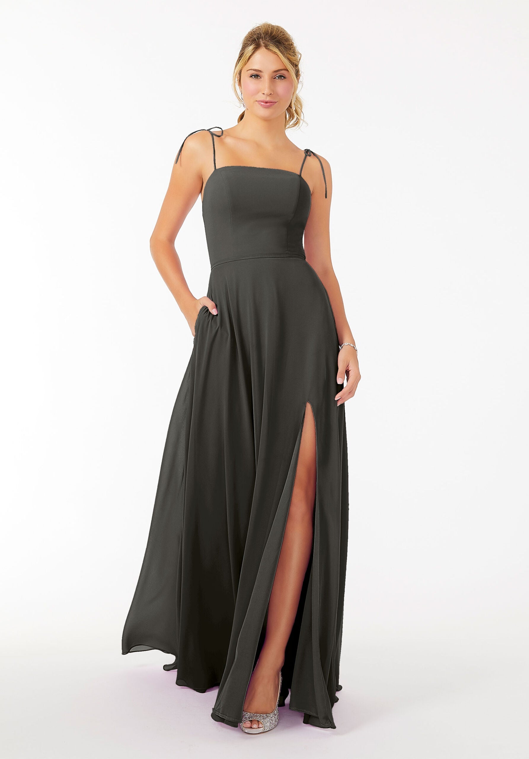 Formal Dresses Long Slit Formal Dress MGNY Madeline Gardner New York 21705 Charcoal