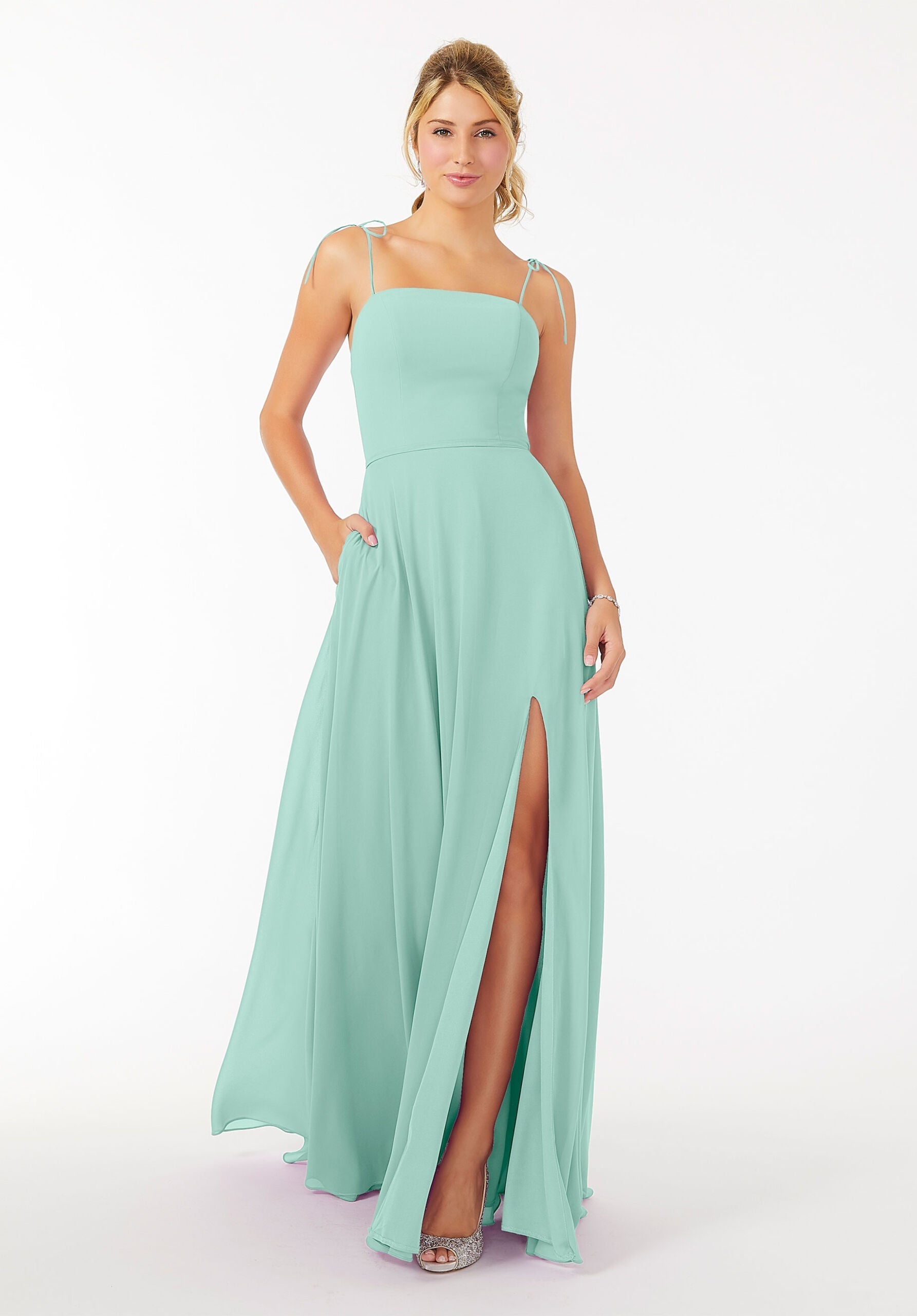 Formal Dresses Slit Long Formal Dress MGNY Madeline Gardner New York 21705 Mint