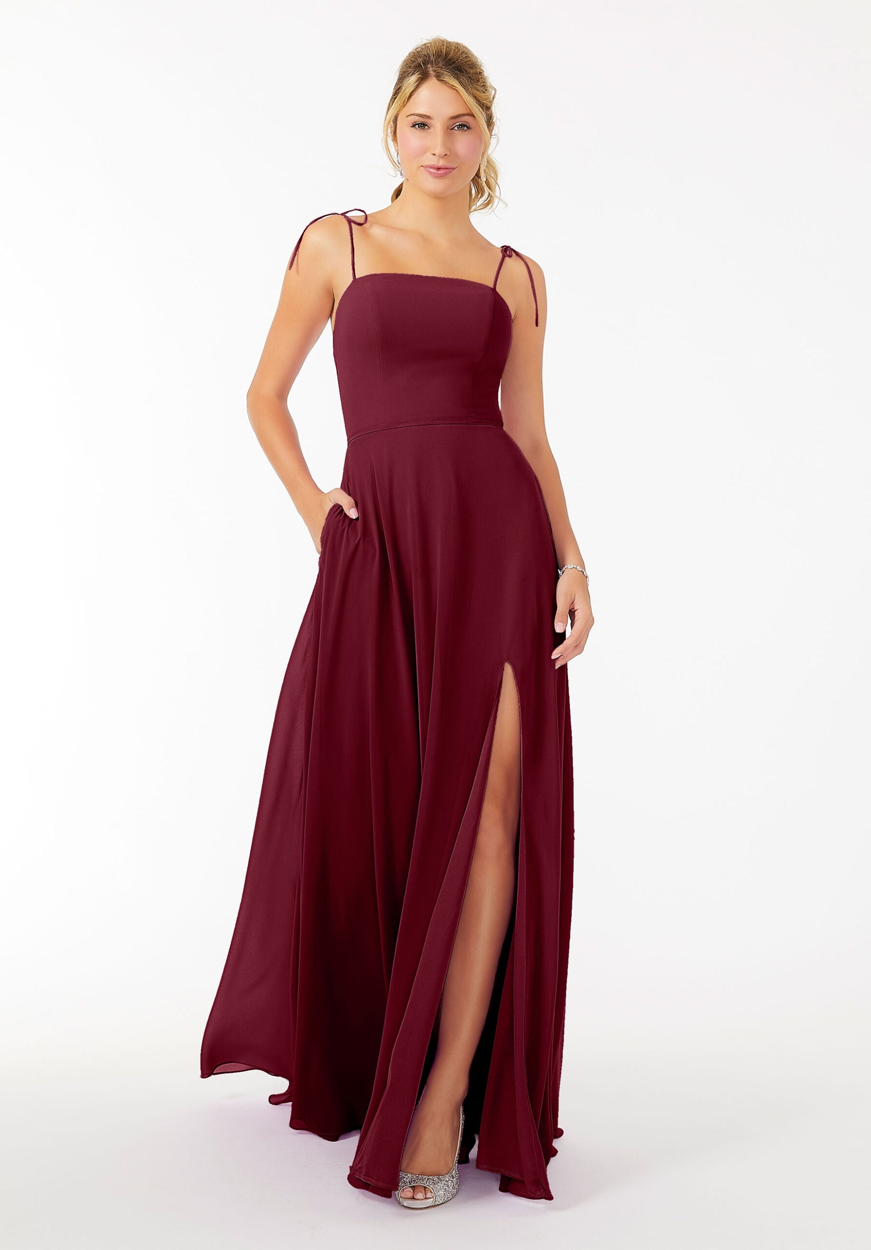 Formal Dresses Long Formal Slit Dress MGNY Madeline Gardner New York 21705 Bordeaux