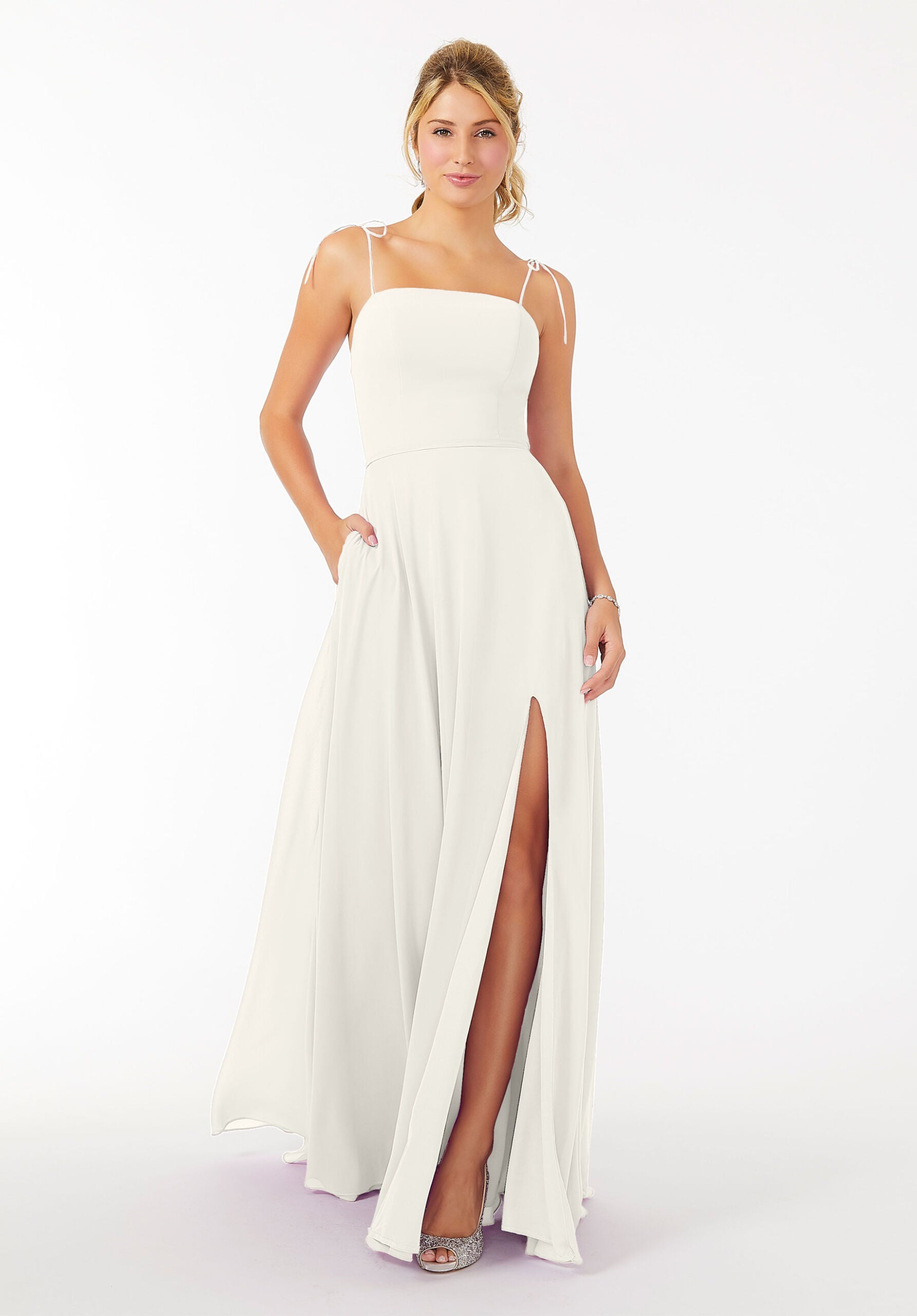 Wedding Dresses Formal Evening Long Slit Dress MGNY Madeline Gardner New York 21705 Ivory