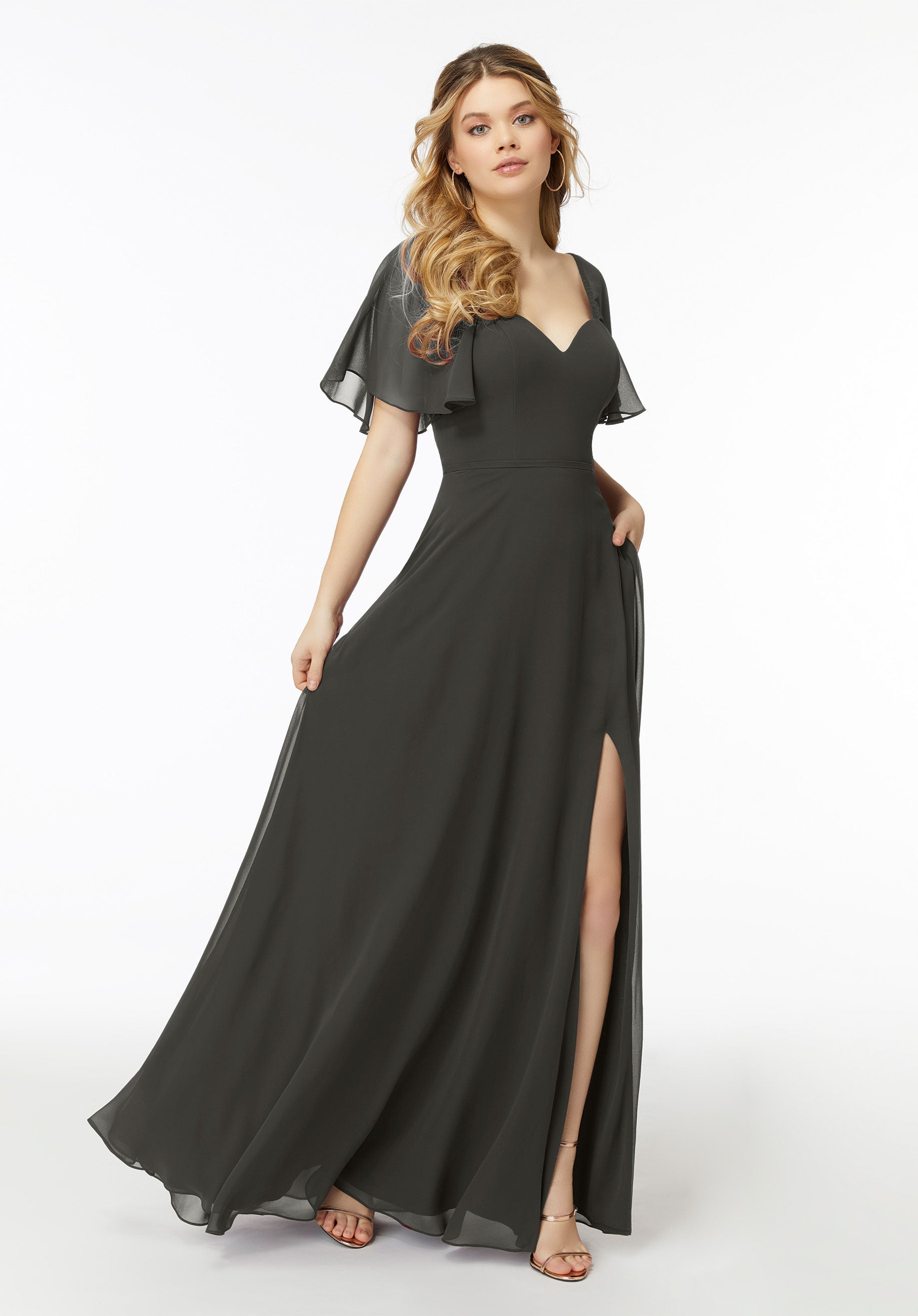 Formal Dresses Long A Line Formal Slit Dress MGNY Madeline Gardner New York 21722 Charcoal