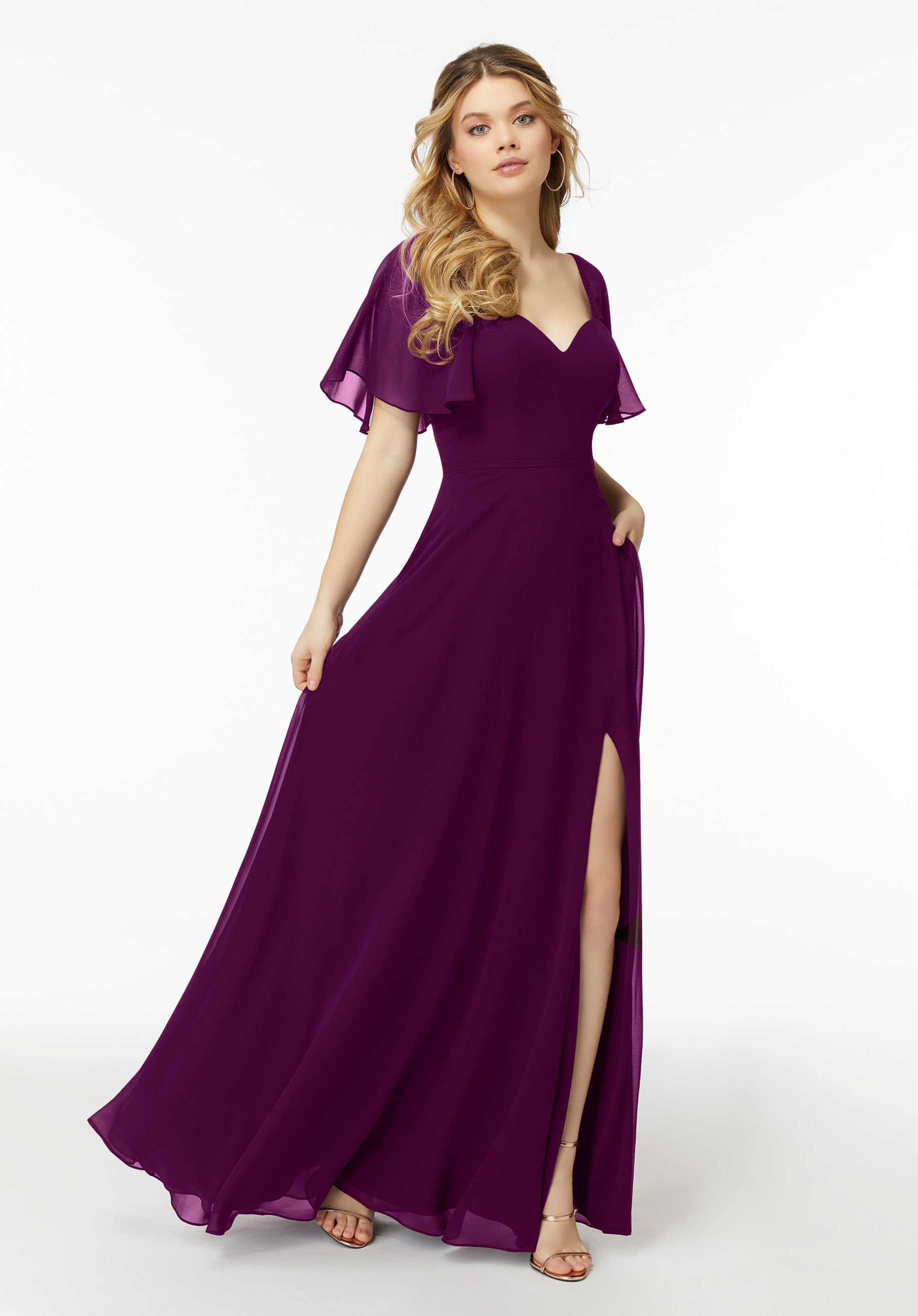 Formal Dresses Formal Long Slit A Line Dress MGNY Madeline Gardner New York 21722 Eggplant