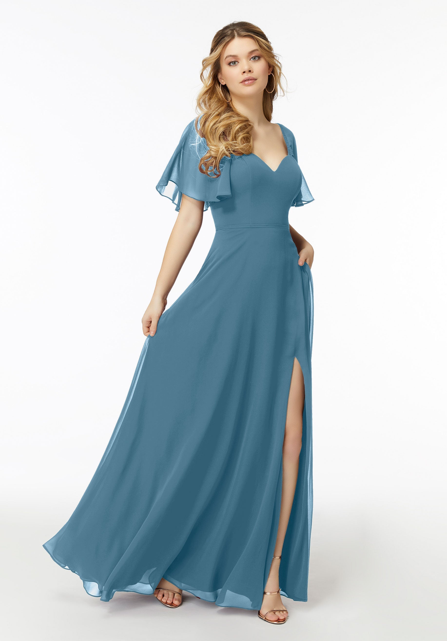Formal Dresses Formal Long Slit A Line Dress MGNY Madeline Gardner New York 21722 Slate