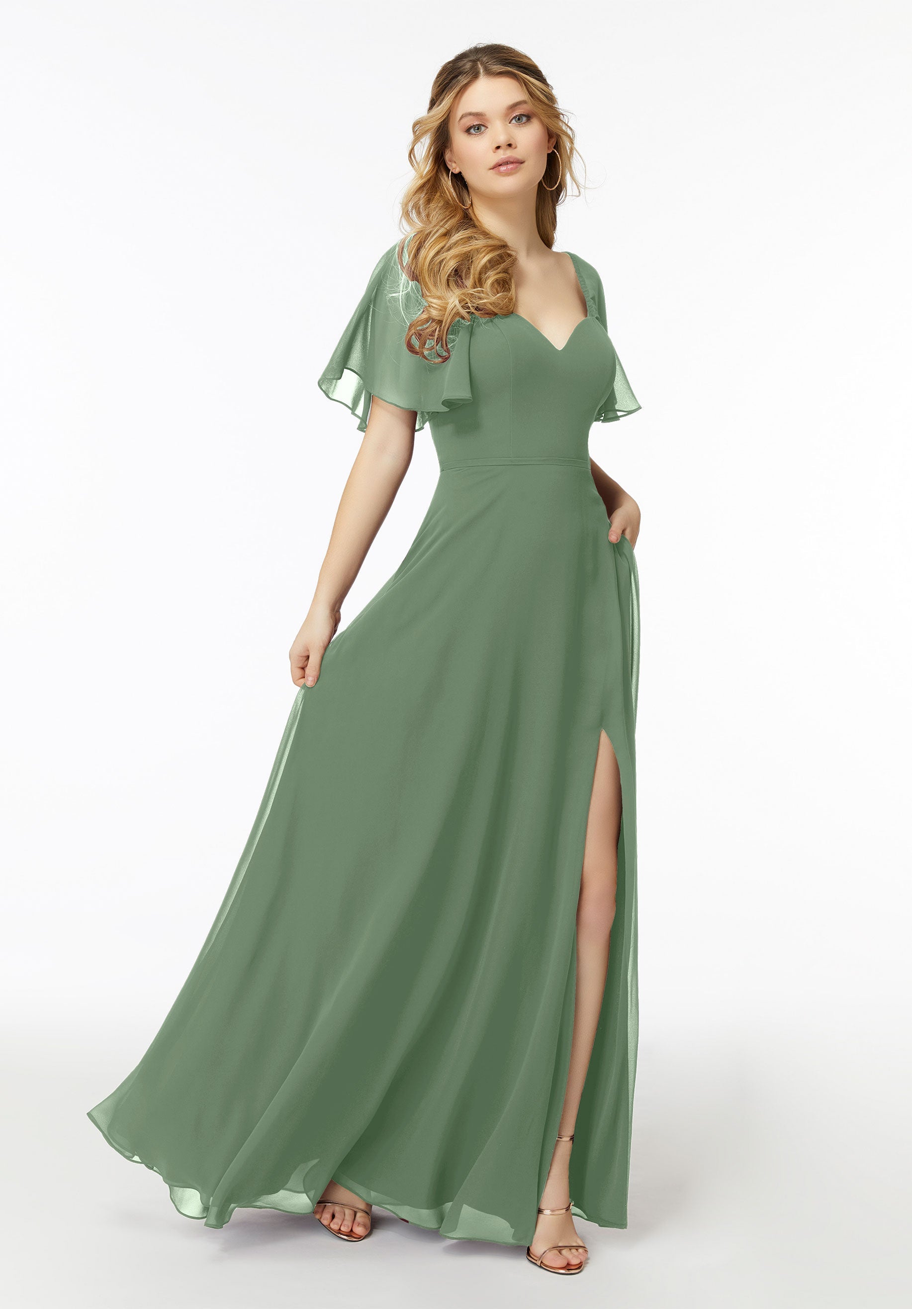 Formal Dresses Long A Line Slit Formal Dress MGNY Madeline Gardner New York 21722 Moss