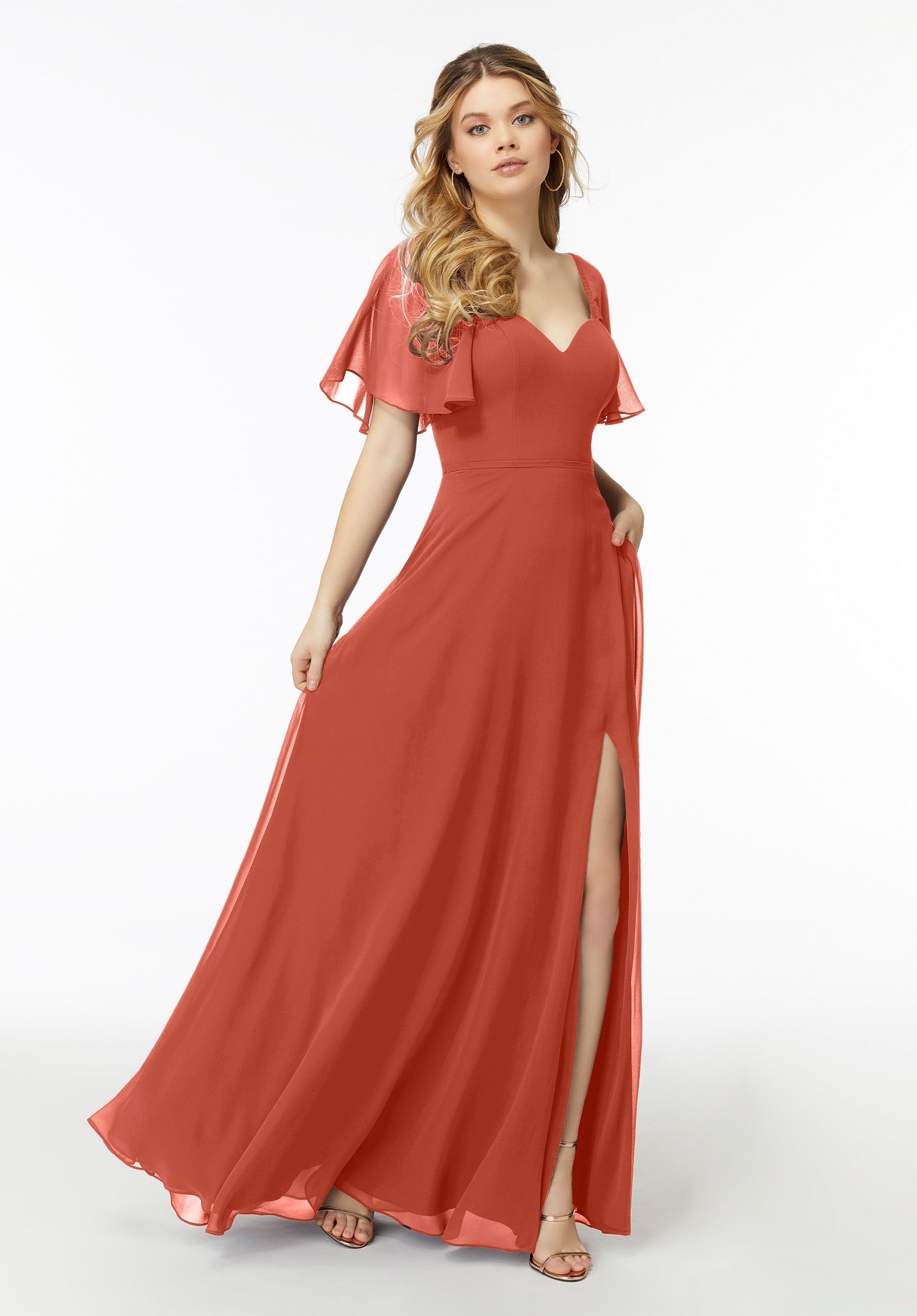 Formal Dresses Long A Line Formal Slit Dress MGNY Madeline Gardner New York 21722 Cinnamon