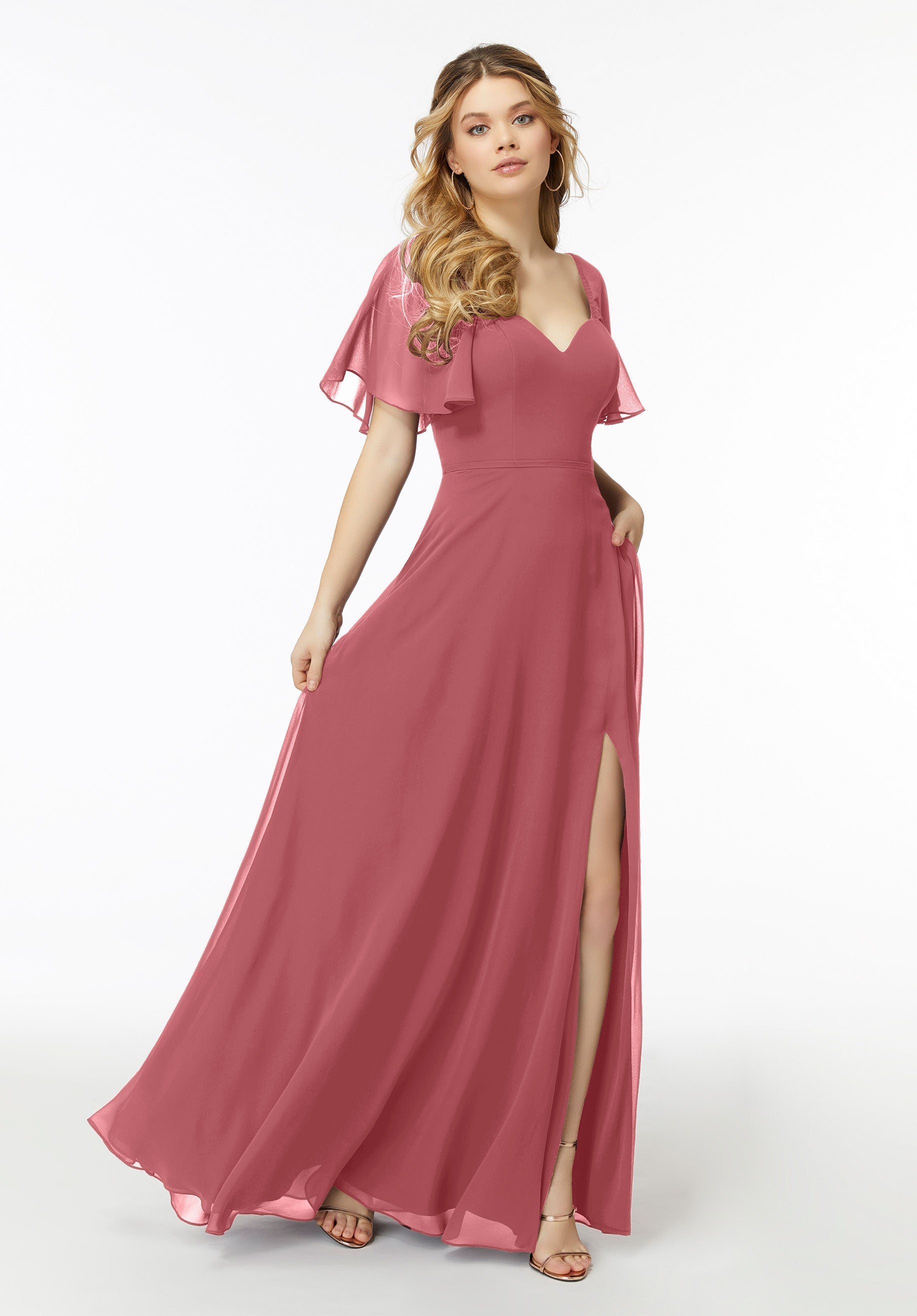 Formal Dresses Long A Line Slit Formal Dress MGNY Madeline Gardner New York 21722 Rosewood