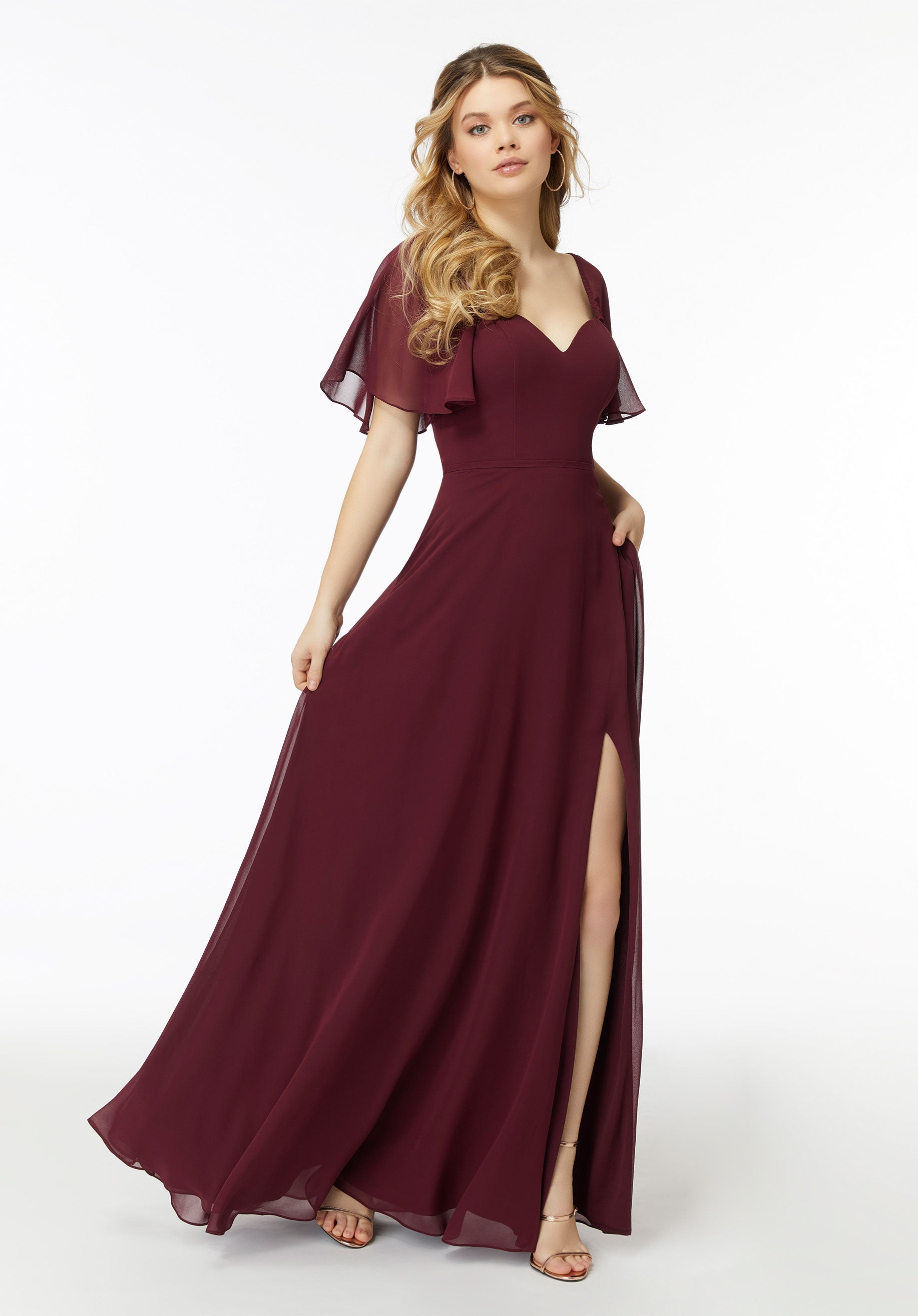 Formal Dresses Long Slit A Line Formal Dress MGNY Madeline Gardner New York 21722 Bordeaux