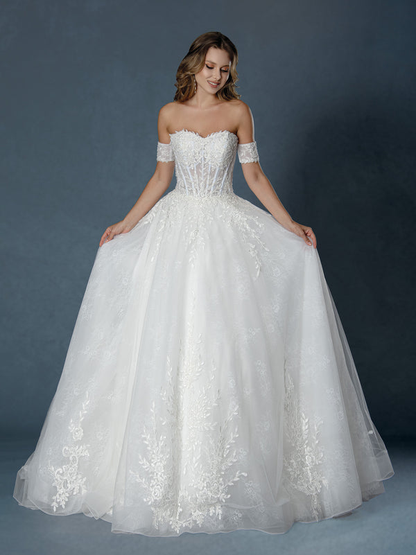 Long Corset Bridal Lace Wedding Dress Beaded Ball Gown