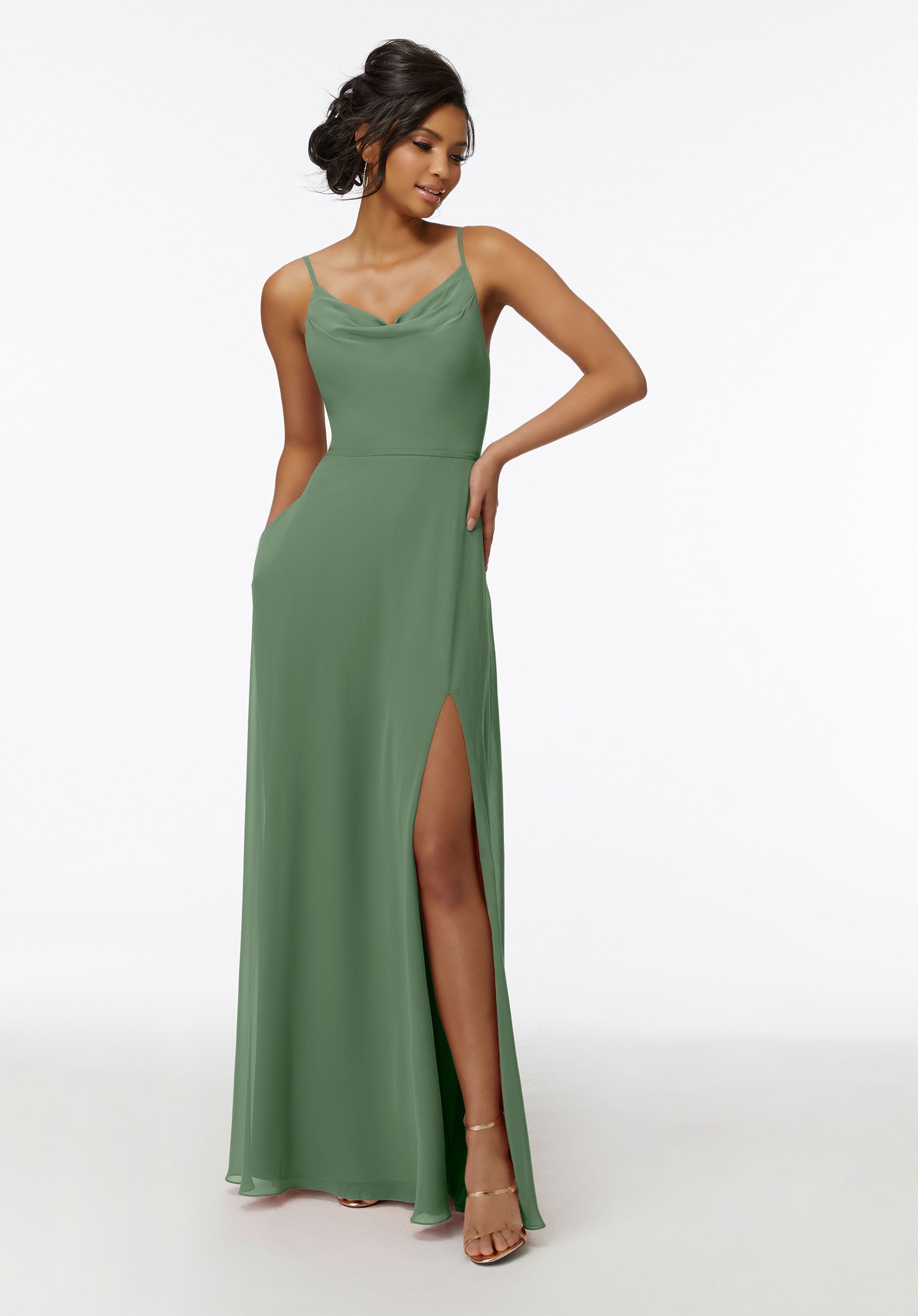 Formal Dresses Formal A Line Long Slit Dress MGNY Madeline Gardner New York 21732 Moss