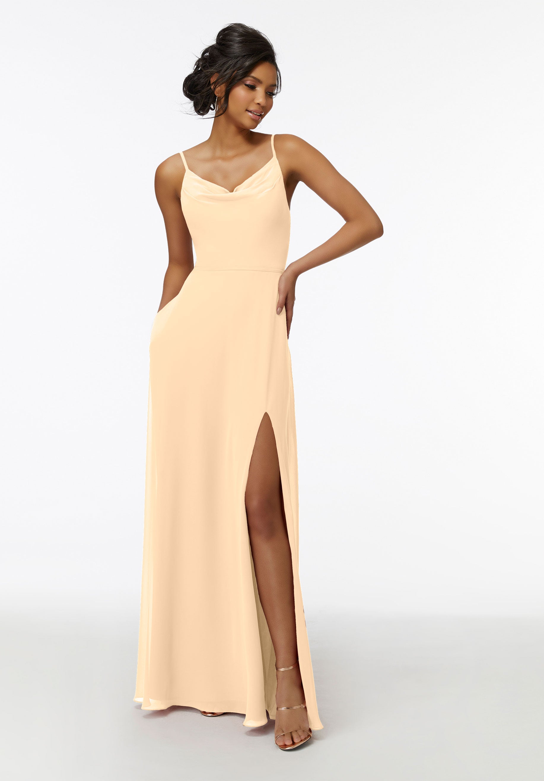 Formal Dresses Long Slit Formal A Line Dress MGNY Madeline Gardner New York 21732 Buttercream