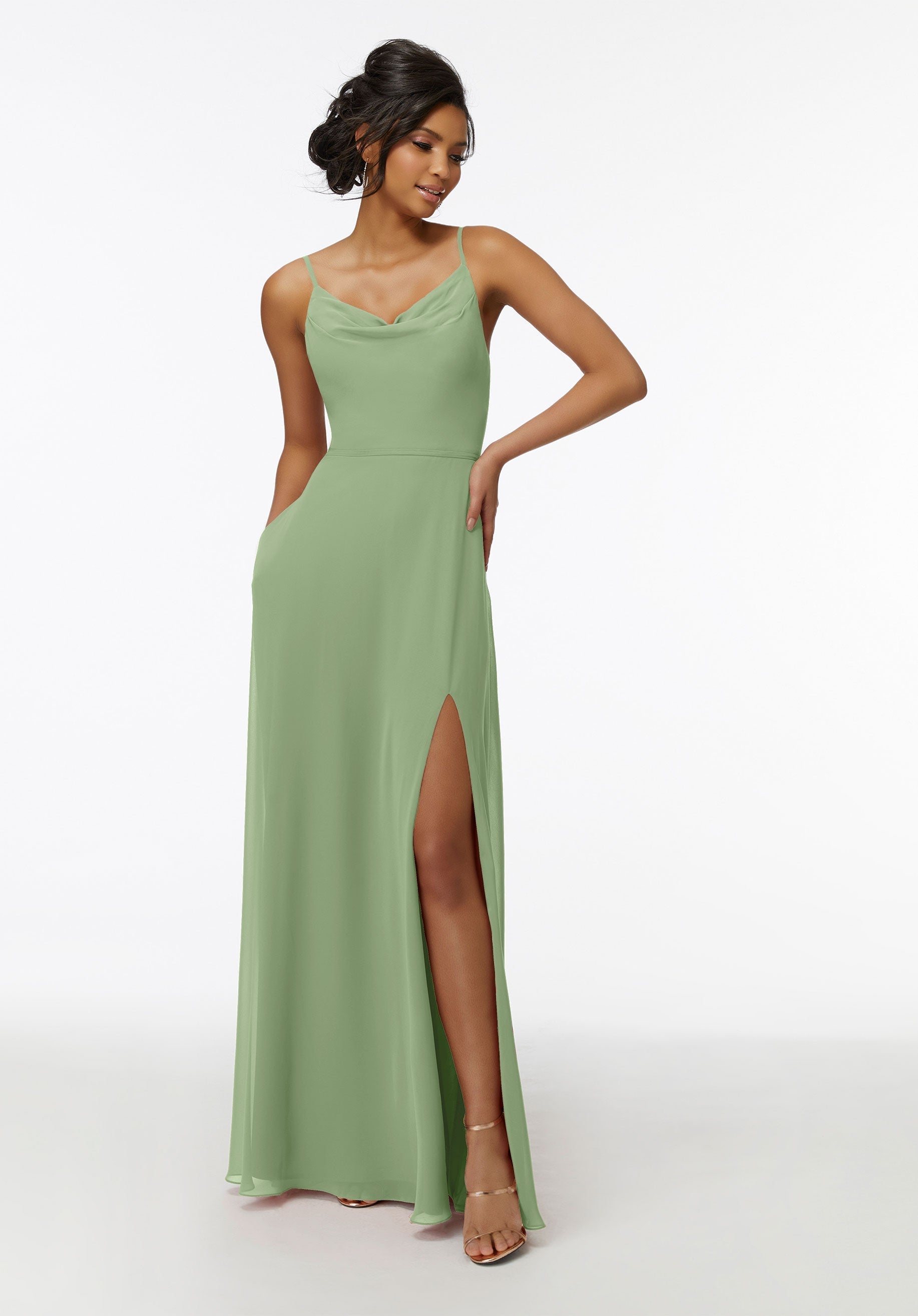 Formal Dresses Formal A Line Slit Long Dress MGNY Madeline Gardner New York 21732 Sage