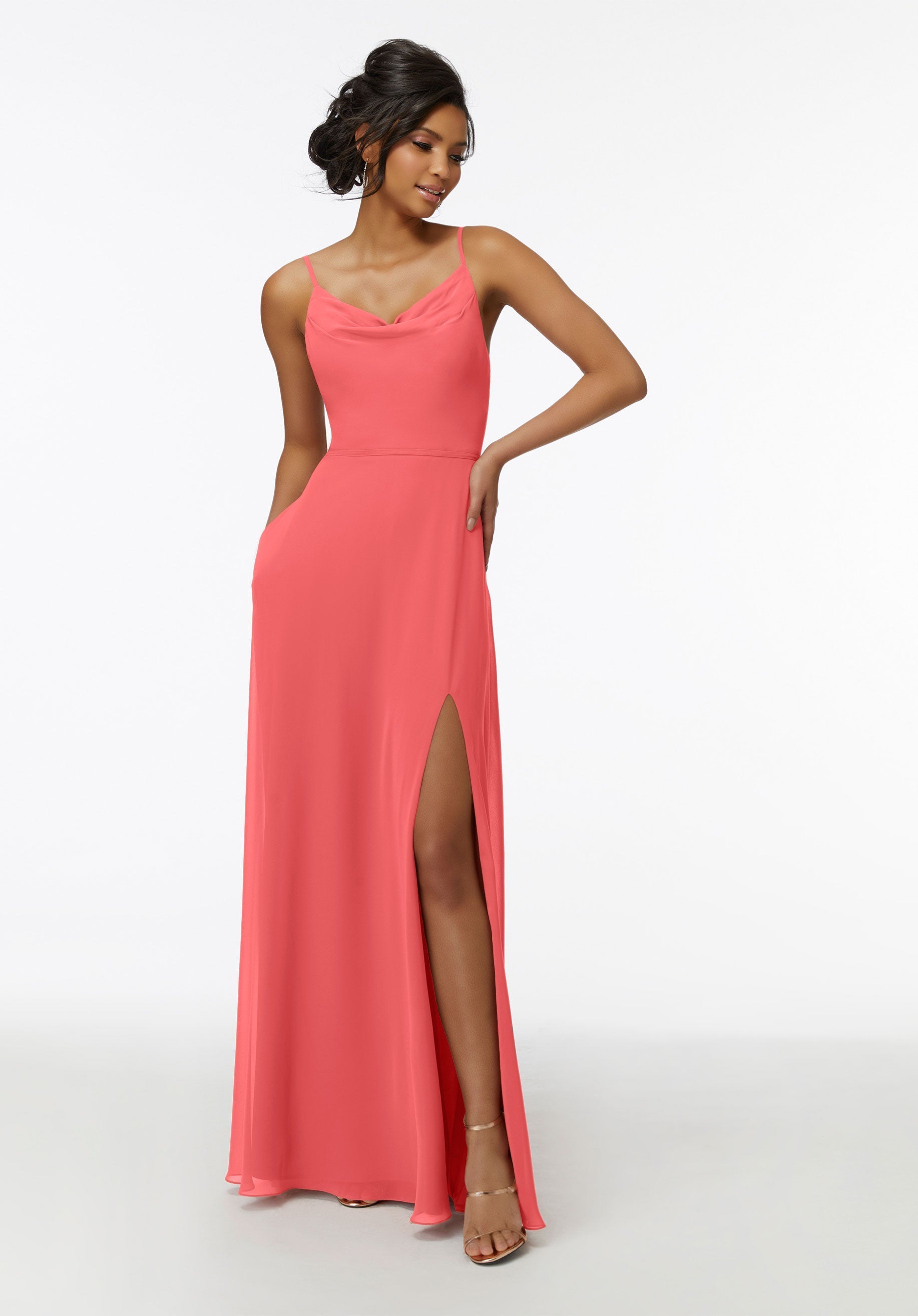 Formal Dresses Formal Slit A Line Long Dress MGNY Madeline Gardner New York 21732 Cantaloupe