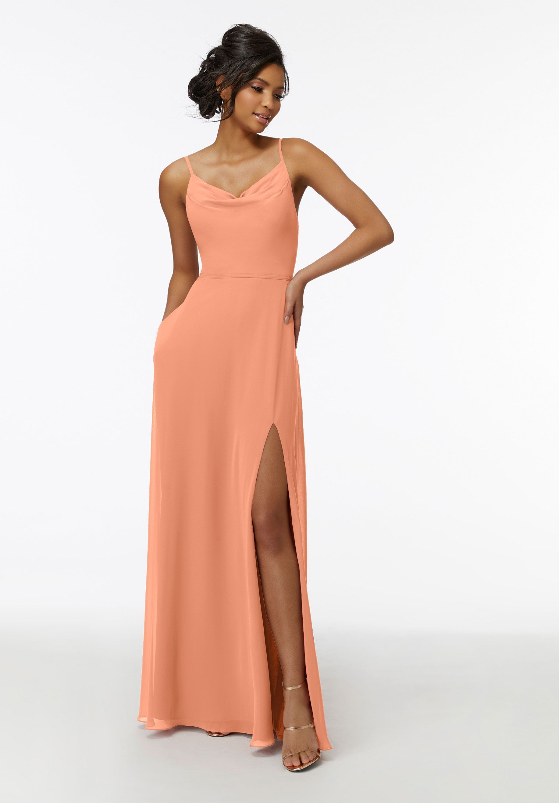 Formal Dresses Formal A Line Long Slit Dress MGNY Madeline Gardner New York 21732 Peach