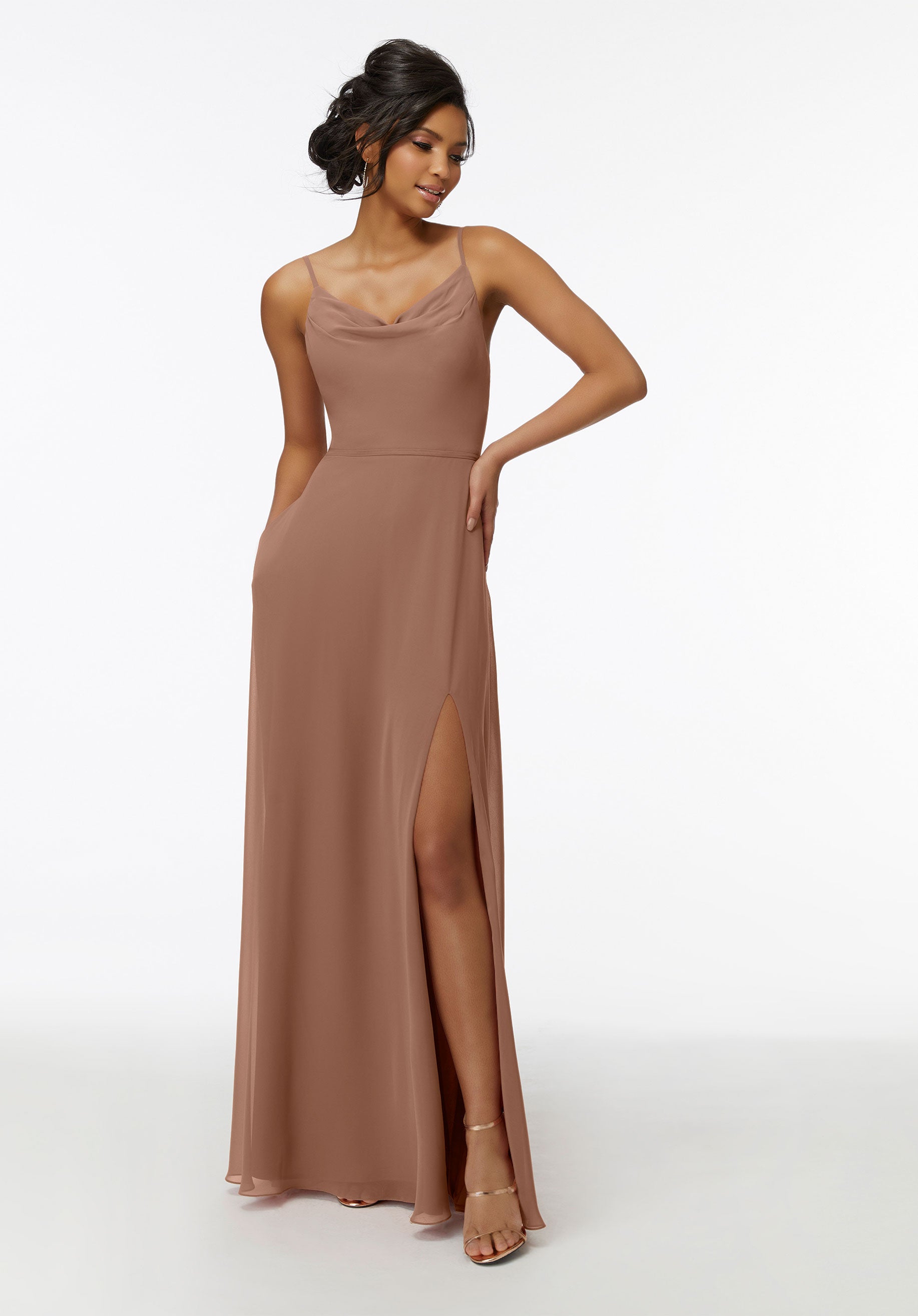 Formal Dresses Formal Long A Line Slit Dress MGNY Madeline Gardner New York 21732 Fawn