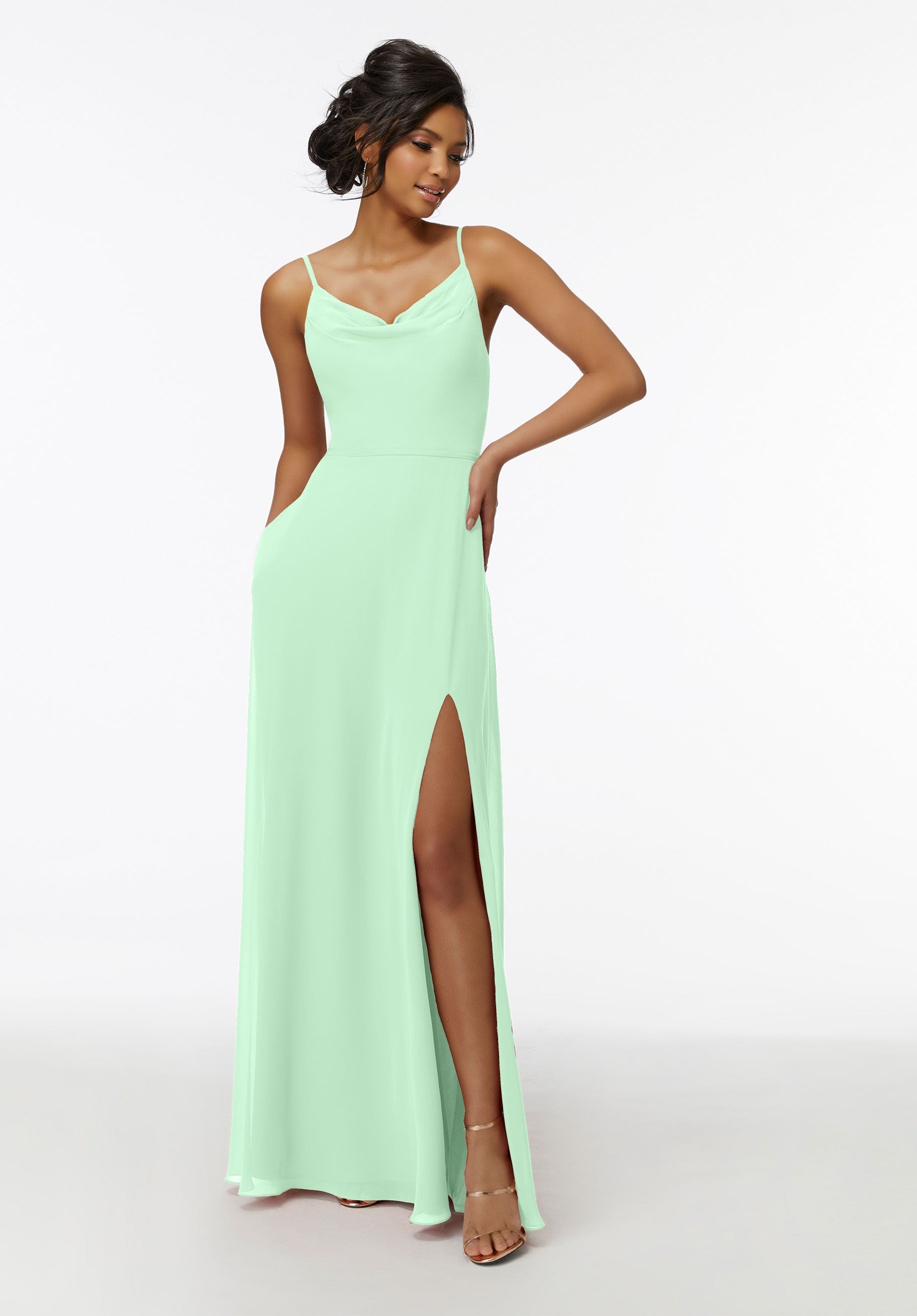 Formal Dresses Formal Slit Long A Line Dress MGNY Madeline Gardner New York 21732 Sea Glass