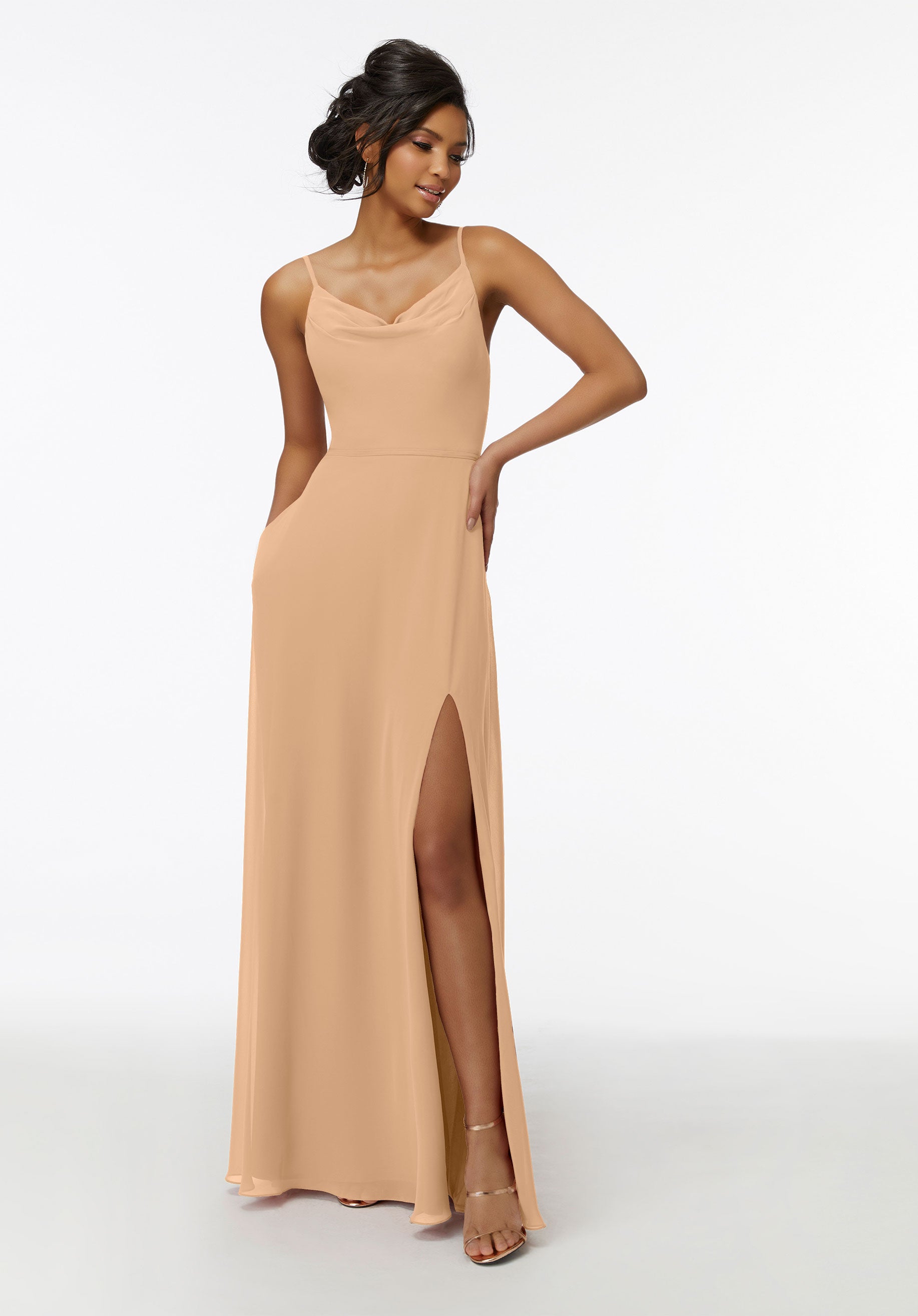 Formal Dresses Long Slit Formal A Line Dress MGNY Madeline Gardner New York 21732 Champagne
