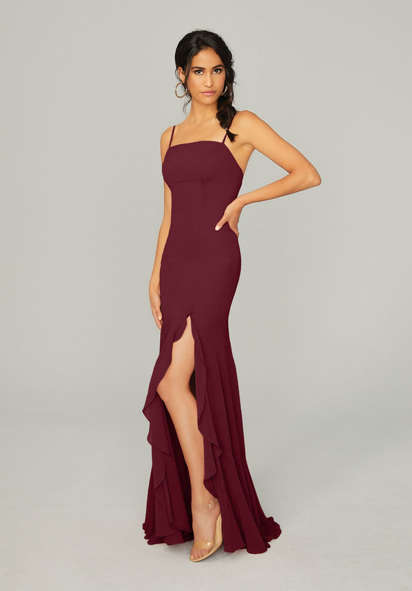 Ruffle Long Formal Slit Dress MGNY Madeline Gardner New York 21752