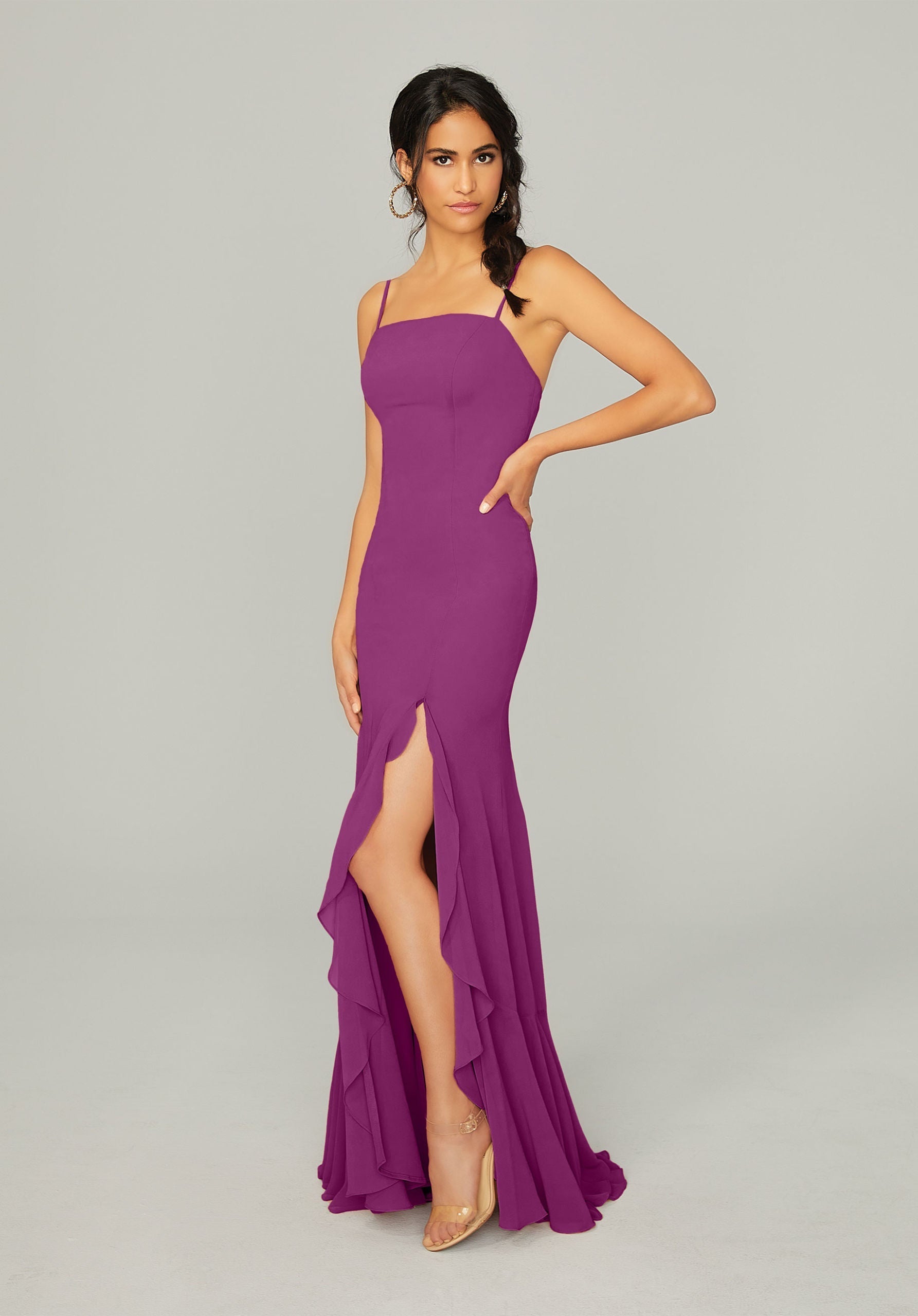 Formal Dresses Formal Ruffle Long Slit Dress MGNY Madeline Gardner New York 21752 Mulberry