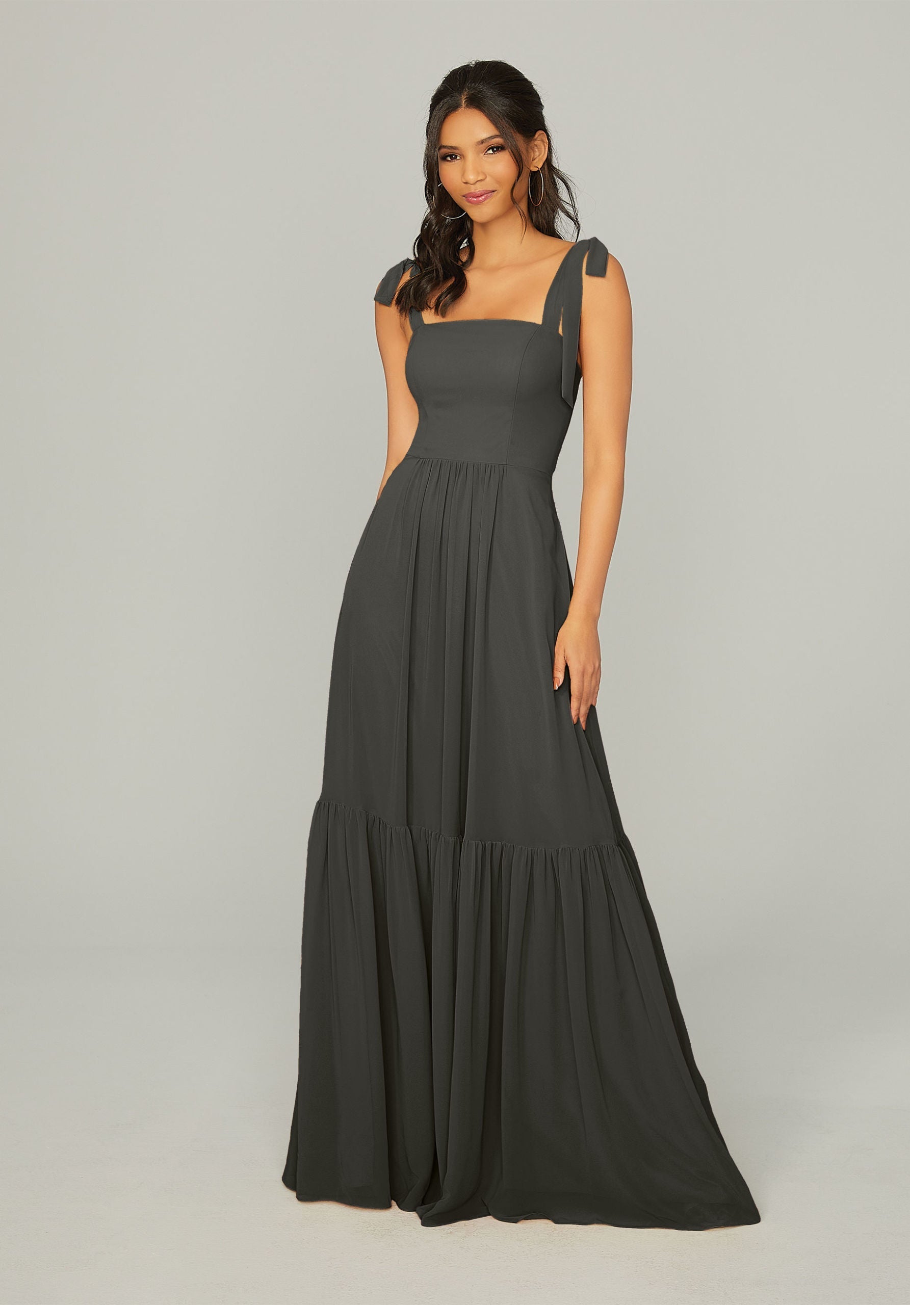 Formal Dresses Long Ruffle Formal Evening Dress MGNY Madeline Gardner New York 21753 Charcoal