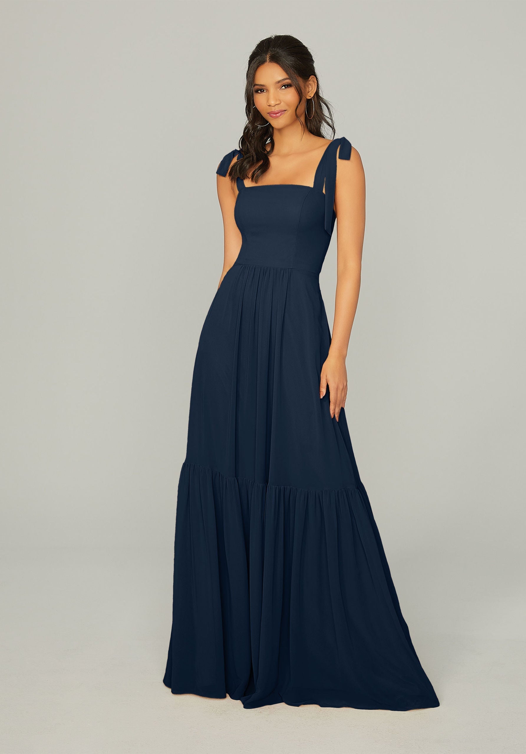 Formal Dresses Long Formal Ruffle Evening Dress MGNY Madeline Gardner New York 21753 Navy