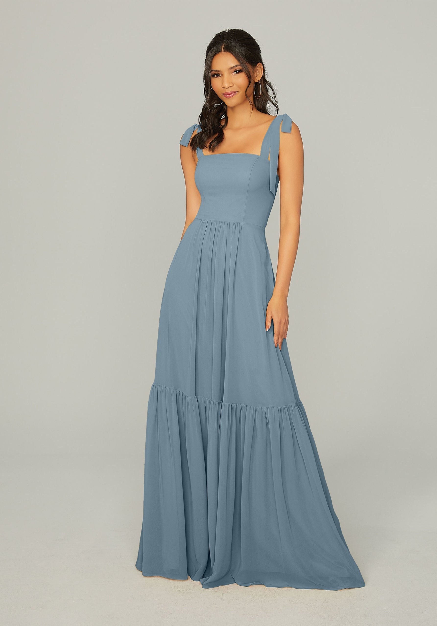 Formal Dresses Evening Ruffle Long Formal Dress MGNY Madeline Gardner New York 21753 Slate