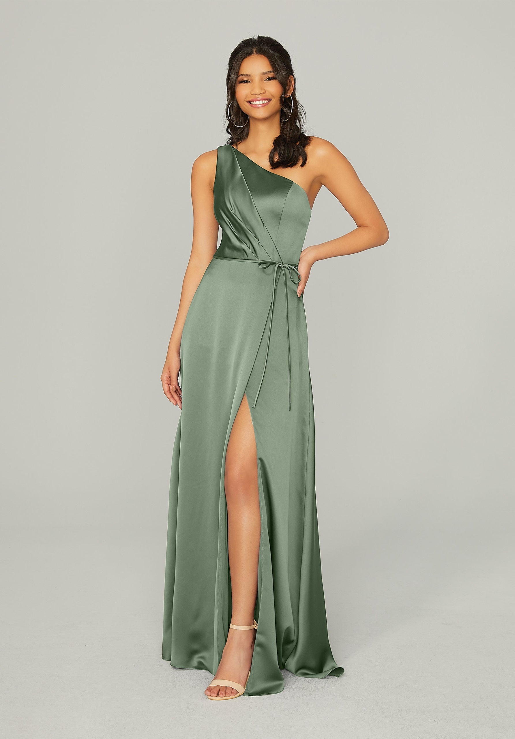 Formal Dresses Long A Line Formal Pleated Dress MGNY Madeline Gardner New York 21754 Moss